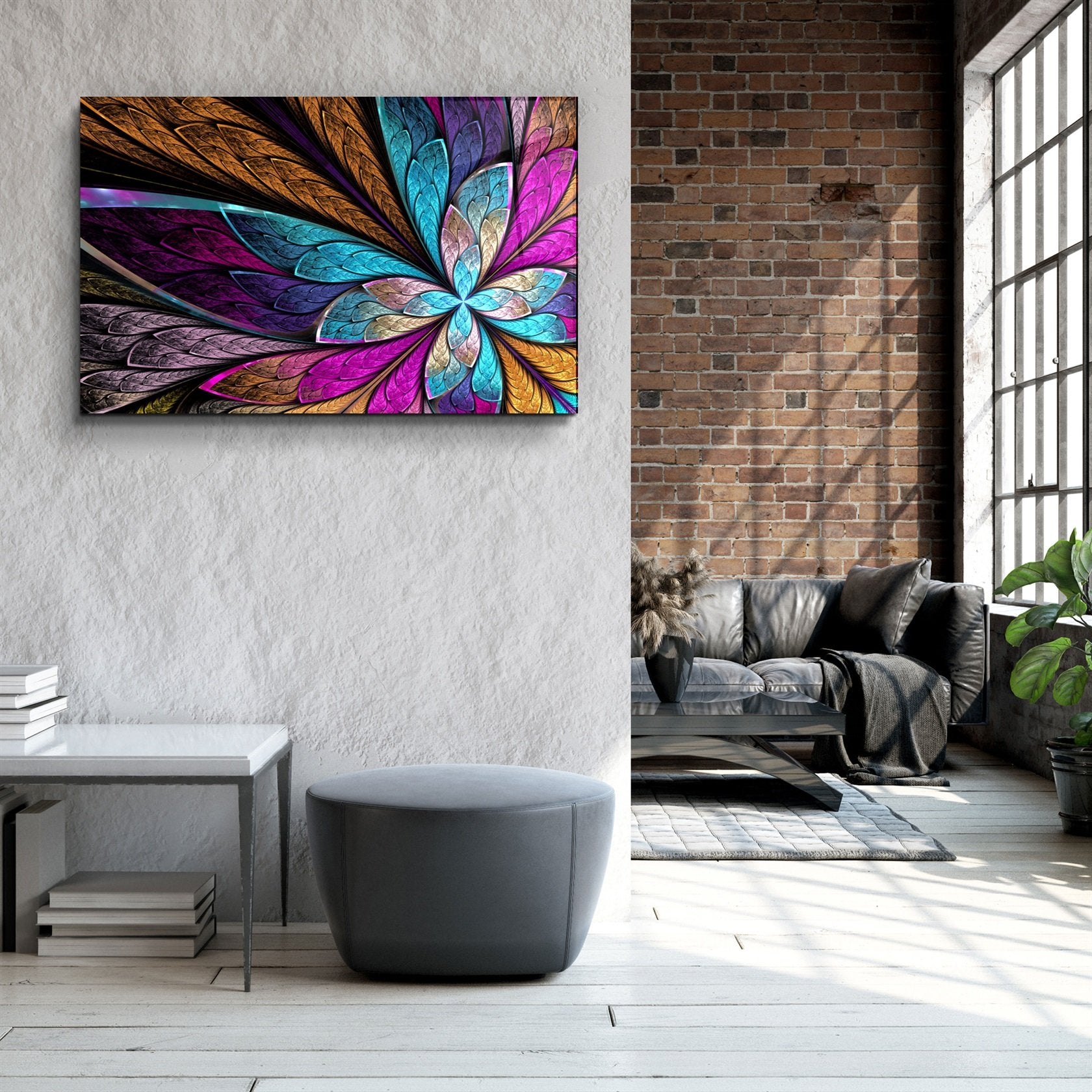 ・"Feuilles de couleur néon"・Art mural en verre