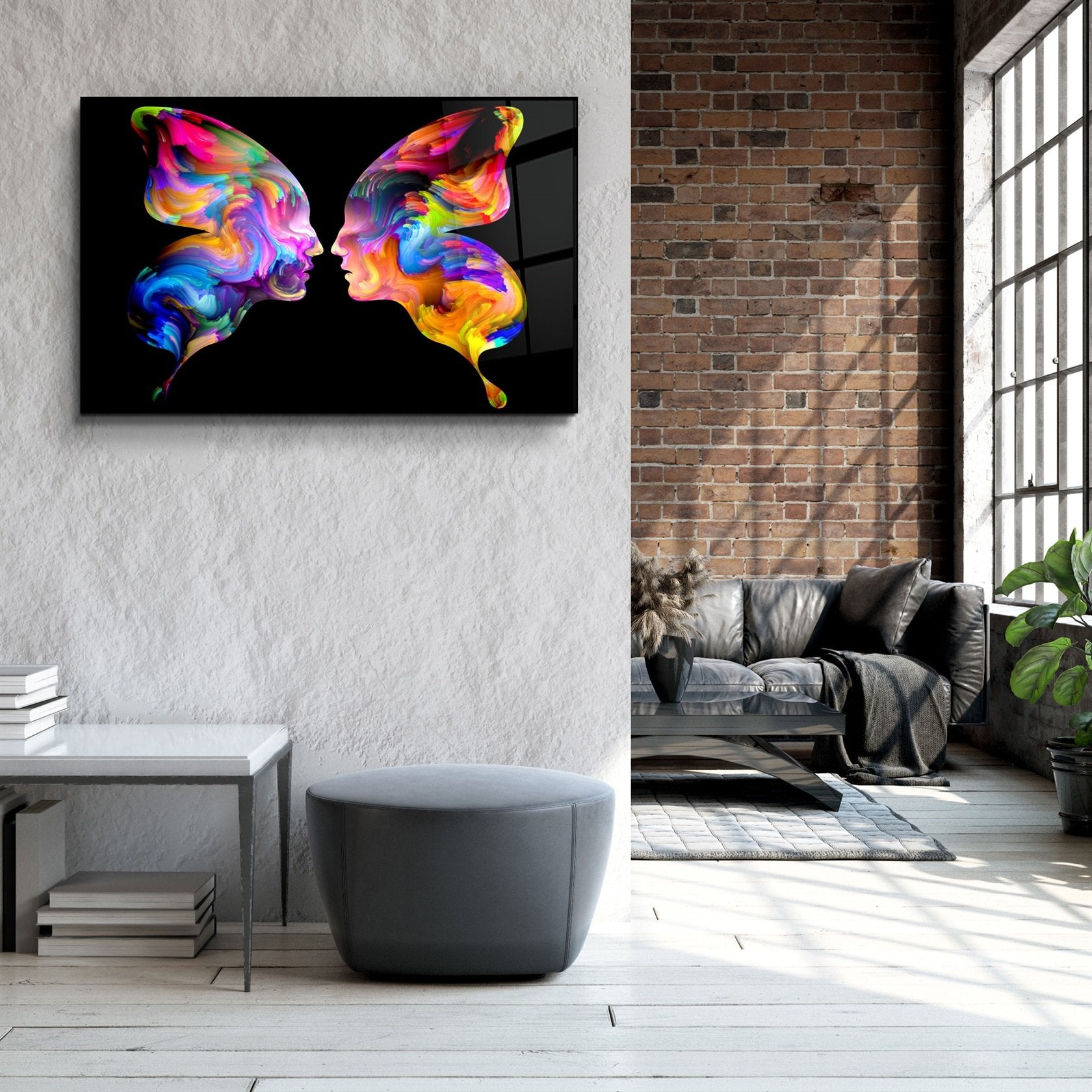 ・"Colored Face Off"・Glass Wall Art