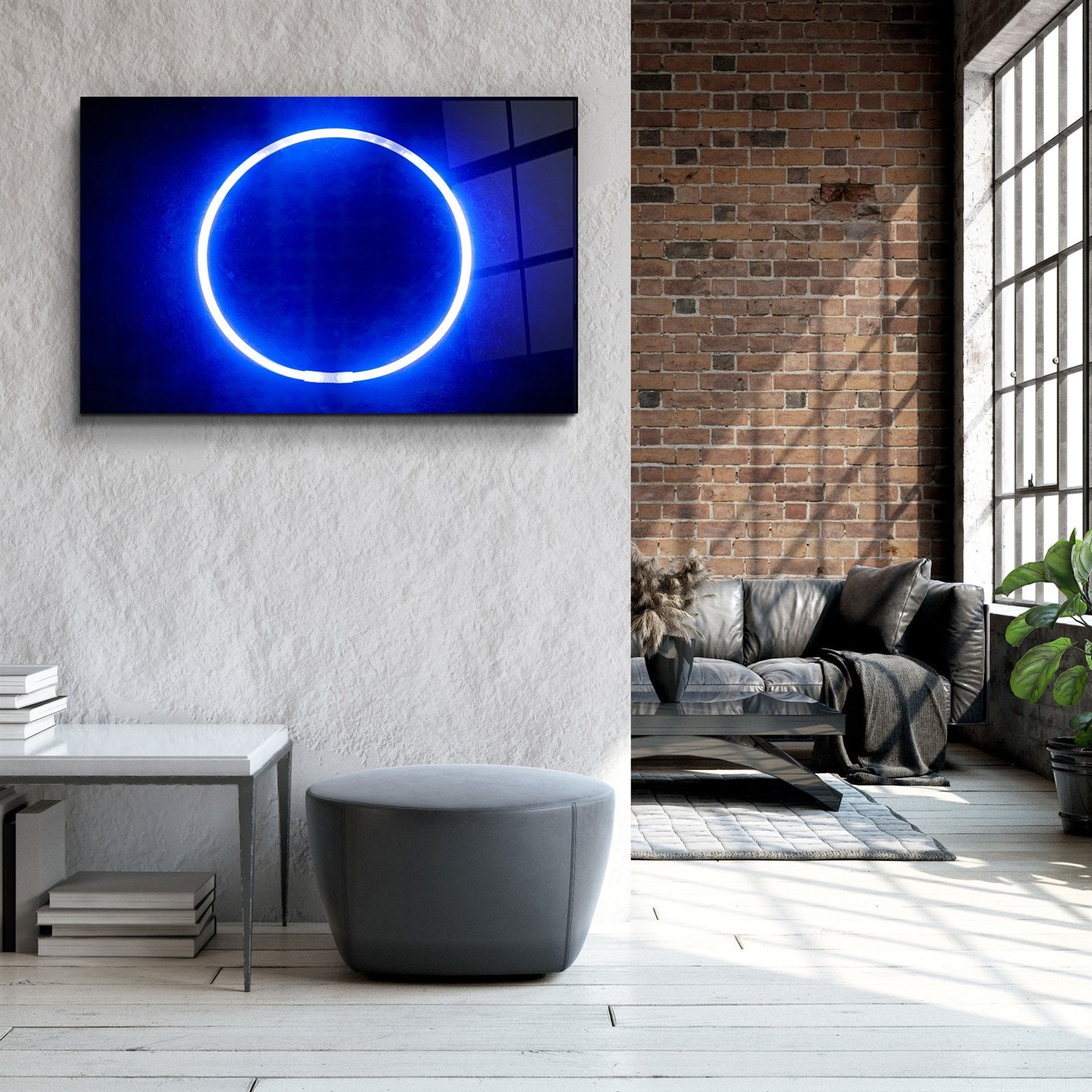 ・"Blue Circle Light"・Glass Wall Art