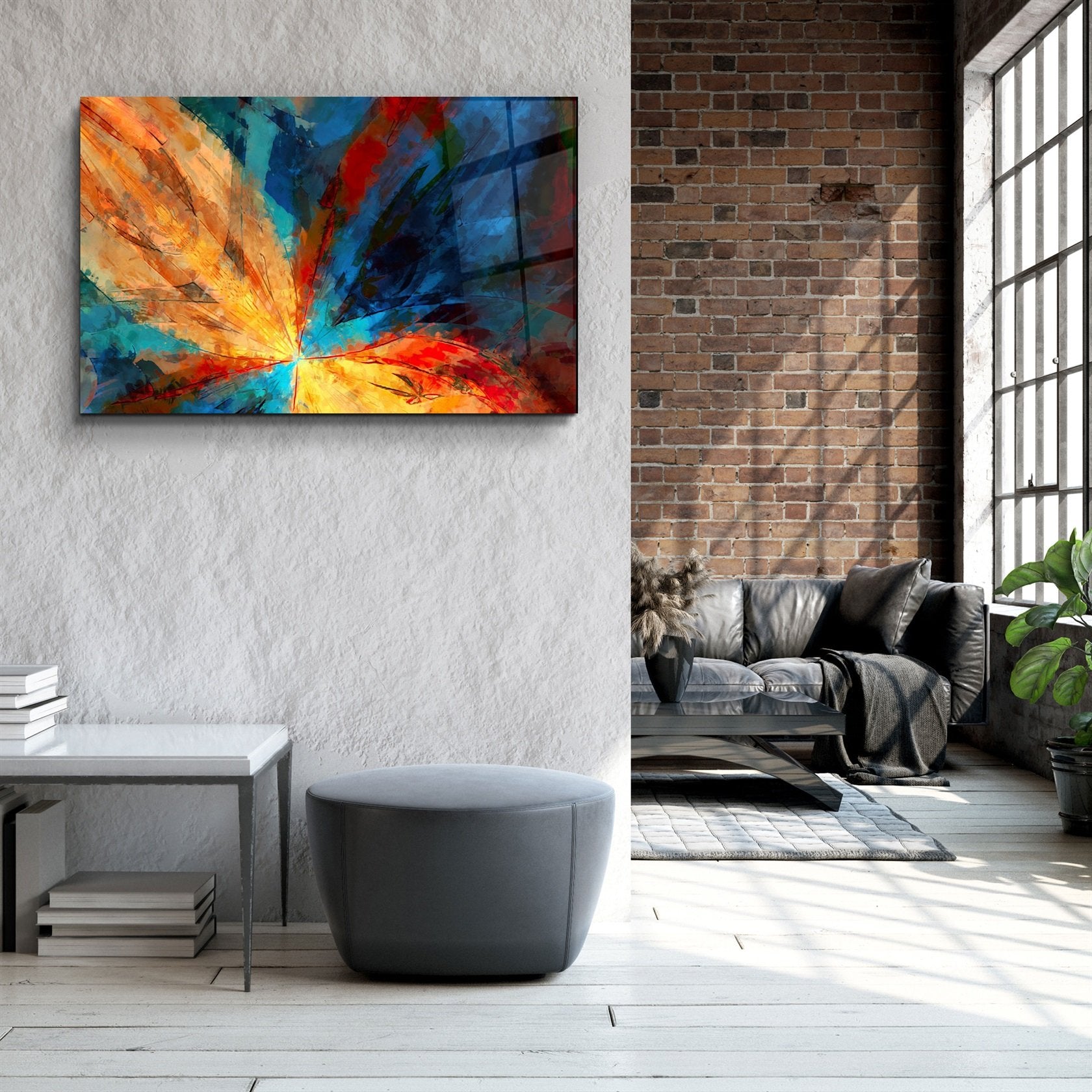 ・"Abstract Colorful Leaves"・Glass Wall Art