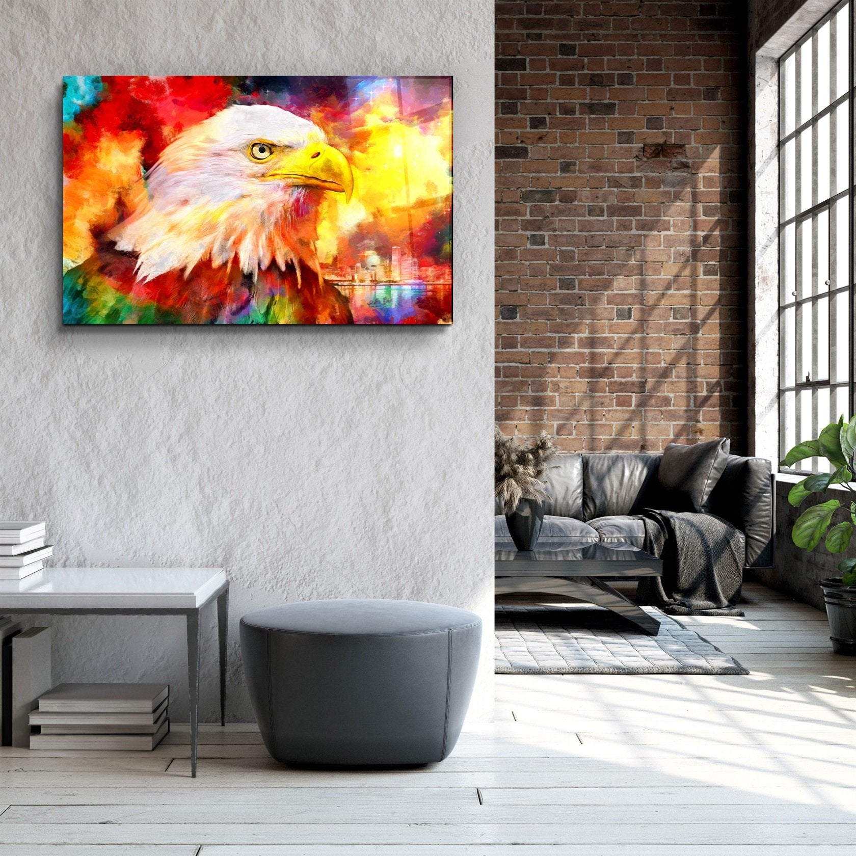 ・"Abstract Colorful Eagle"・Glass Wall Art