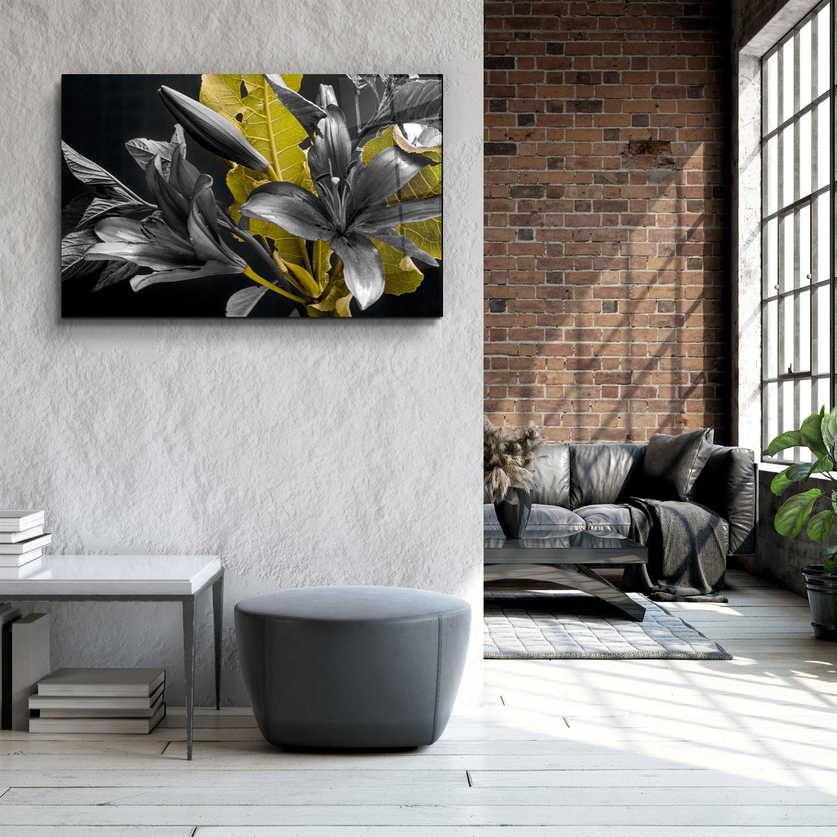 ・"Fleurs jaunes et noires"・Art mural en verre