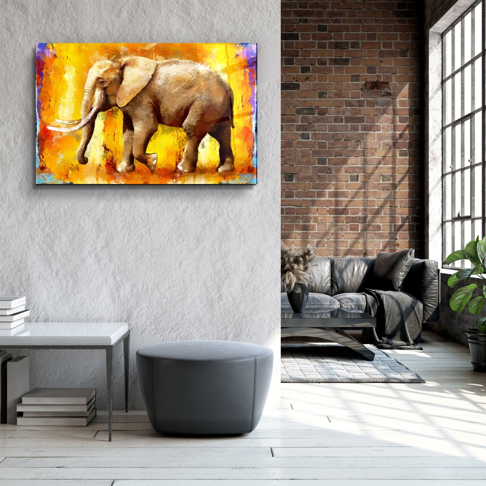 ・"Éléphant jaune"・Art mural en verre