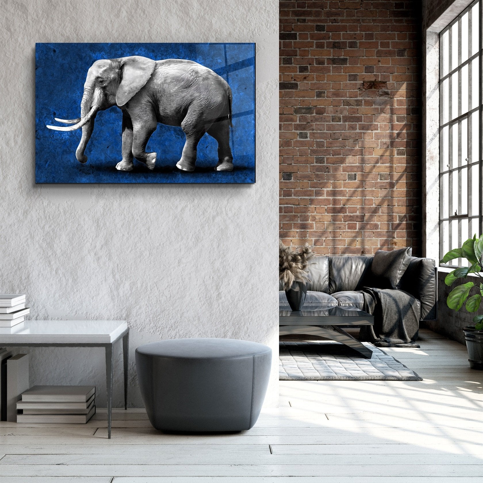 ・"Elephant Blue"・Glass Wall Art