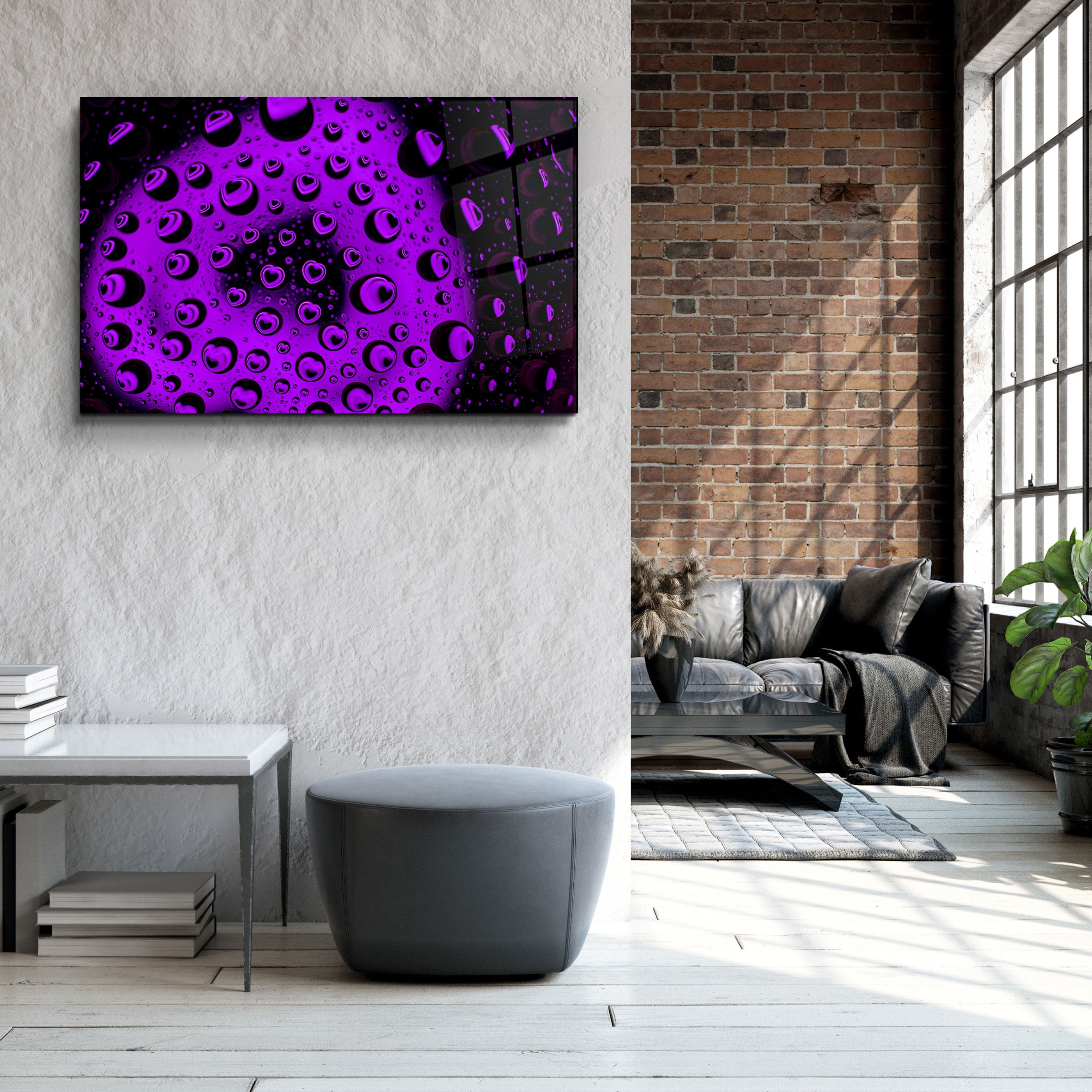 ・"Water Drops - Purple Heart"・Glass Wall Art