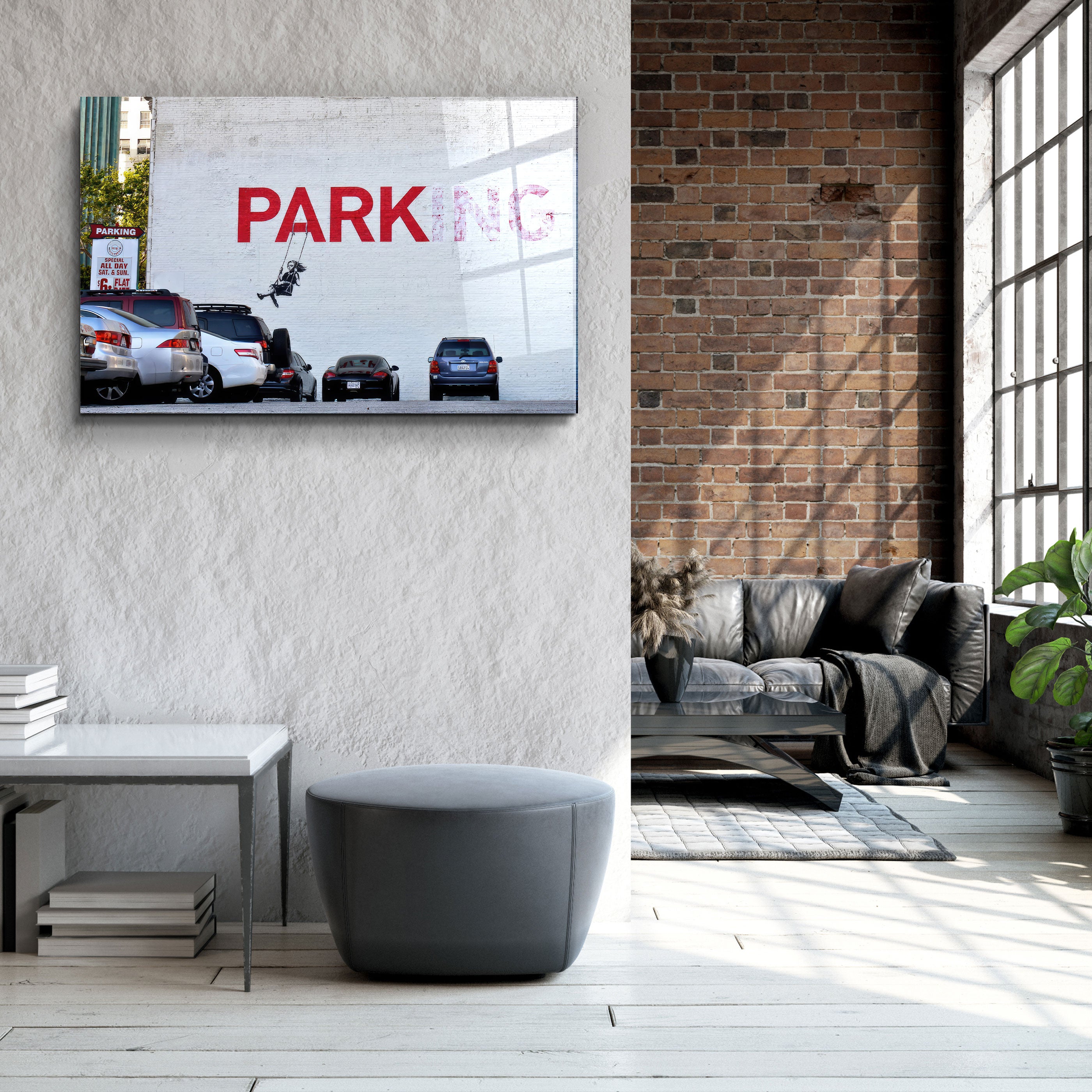 ・"Banksy - Parking"・Art mural en verre de la collection du designer