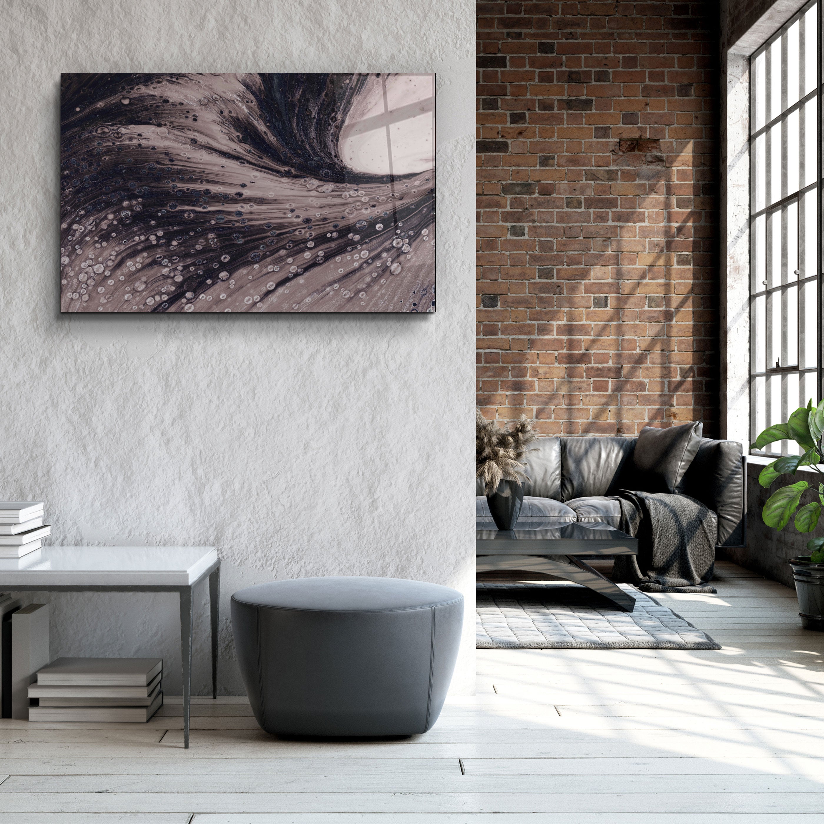 ・"Dusty Drops Grey"・Art mural en verre de la collection du designer