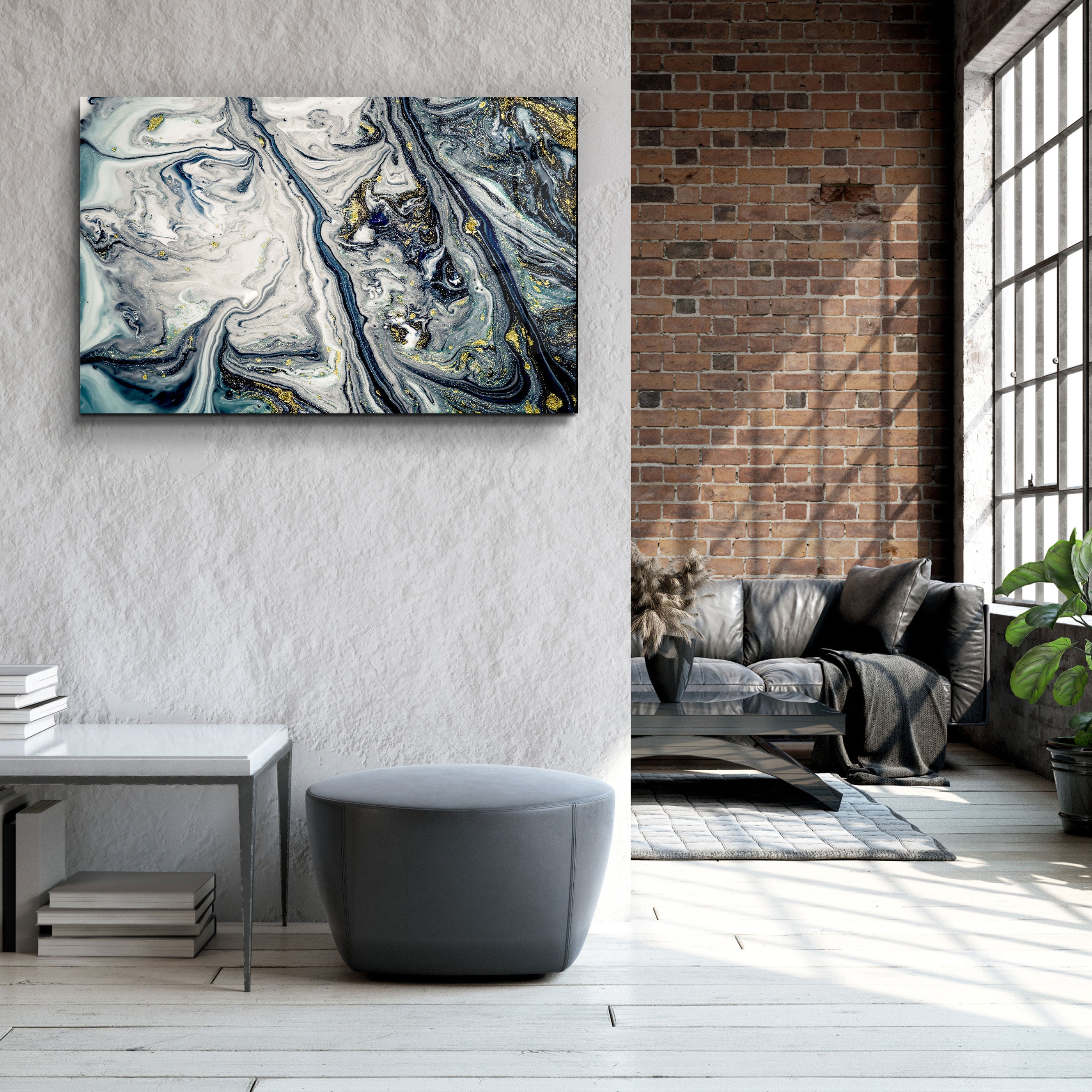 ・"Gray Blue Marble with Golden Dust"・Glass Wall Art