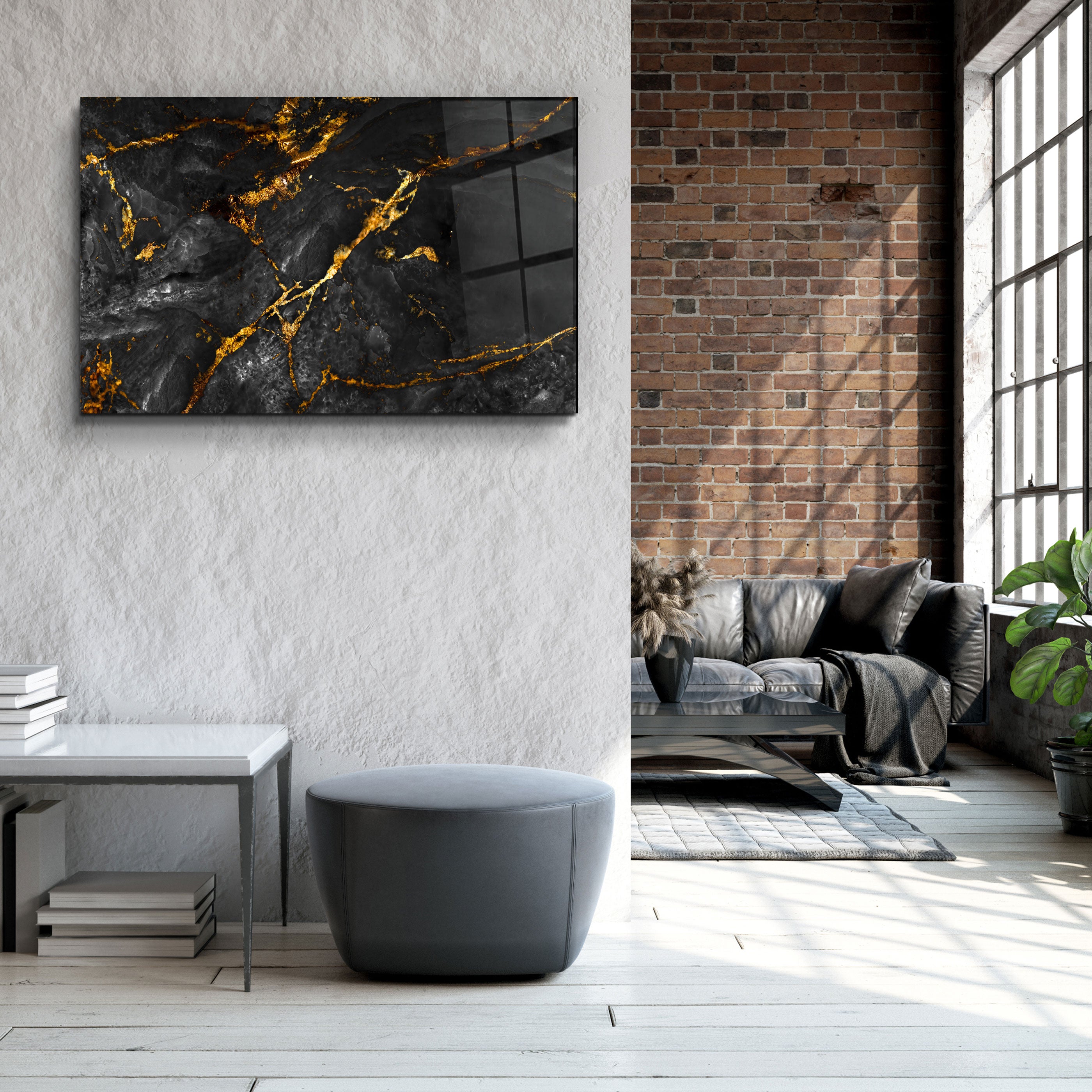 ・"Black Marble with Golden Dust"・Glass Wall Art