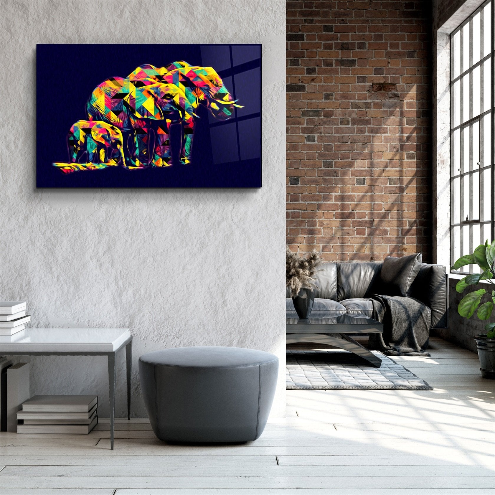 ・"Colormix Elephant Family"・Glass Wall Art