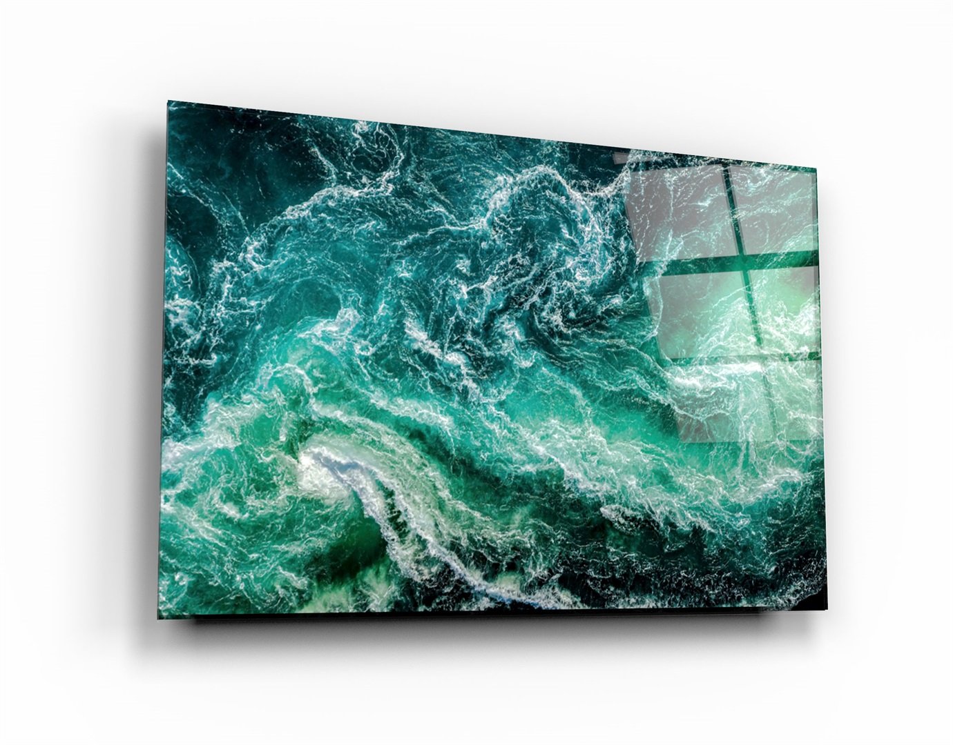 ・"Green Waves"・Glass Wall Art