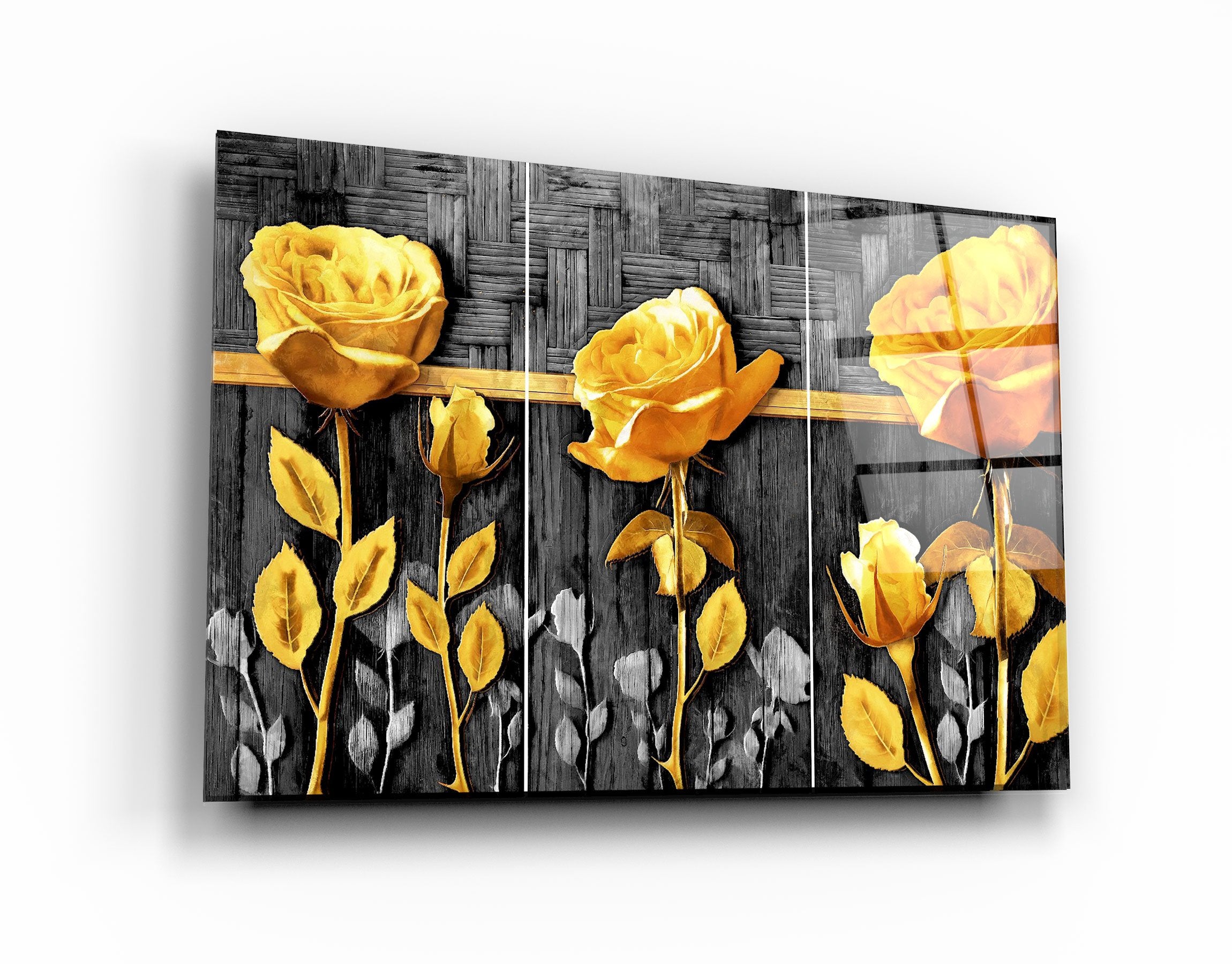 ・"Yellow Flowers"・Glass Wall Art