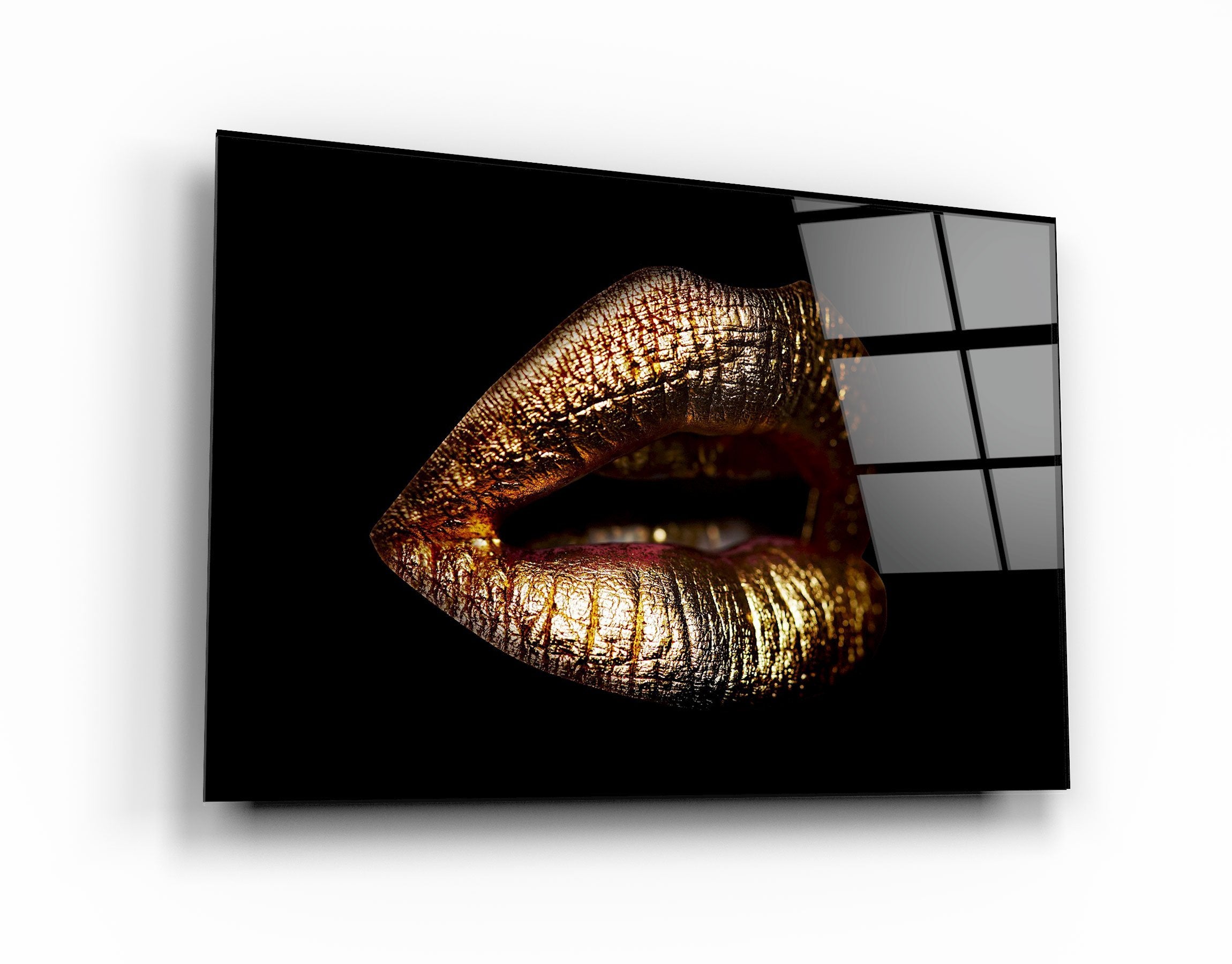 ・"Golden Lips"・Glass Wall Art