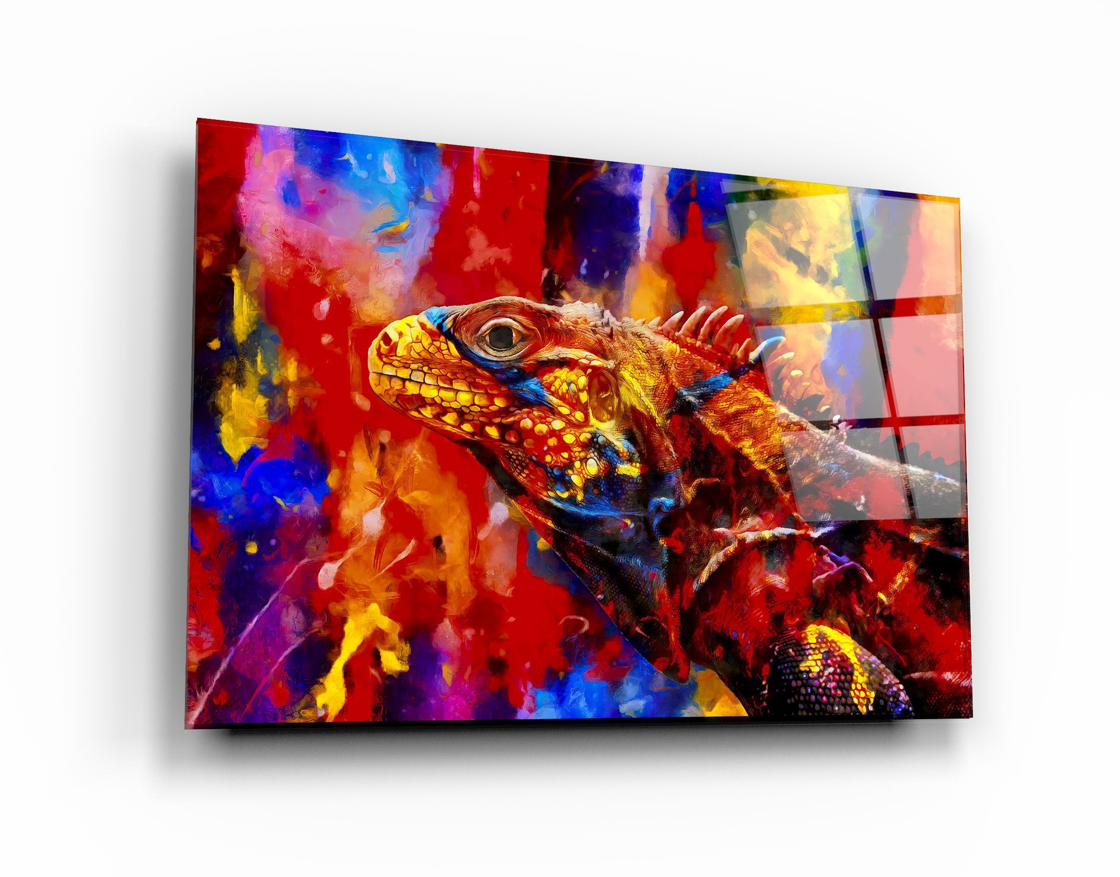 ・"Abstract Colorful Iguana"・Glass Wall Art