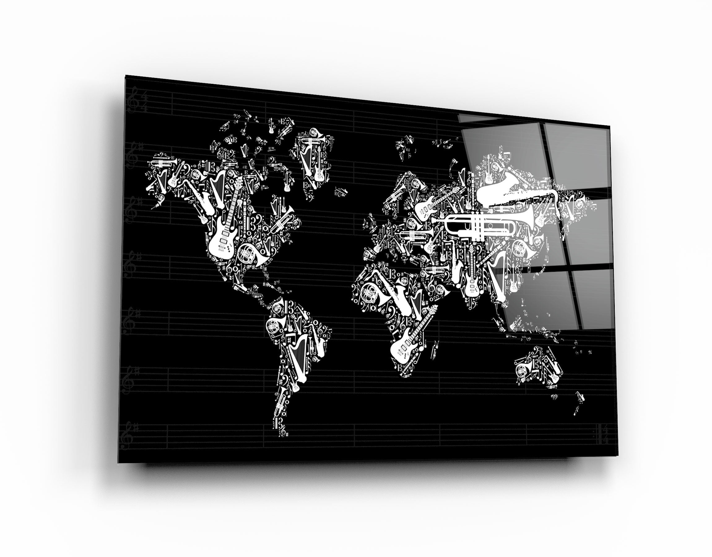 ・"Music World Map"・Glass Wall Art