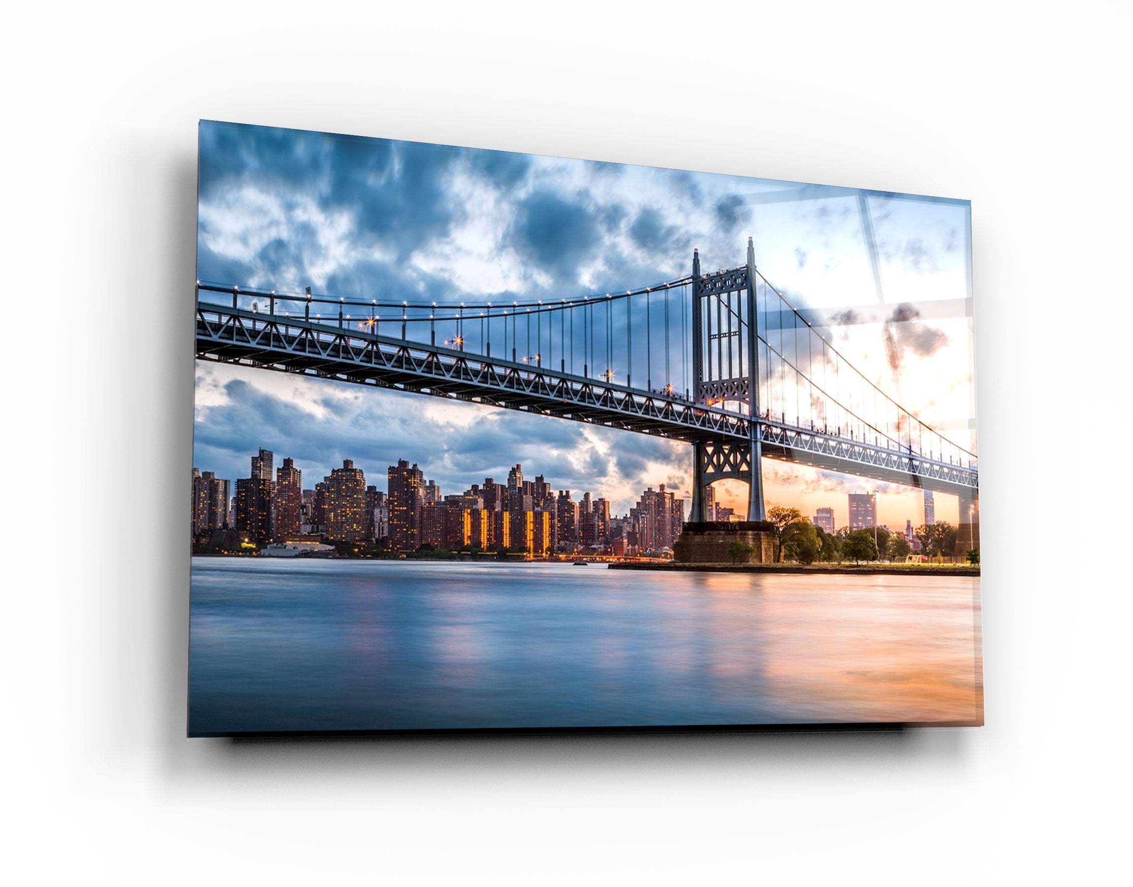 ・" Sunset With Brooklyn Bridge"・Glass Wall Art