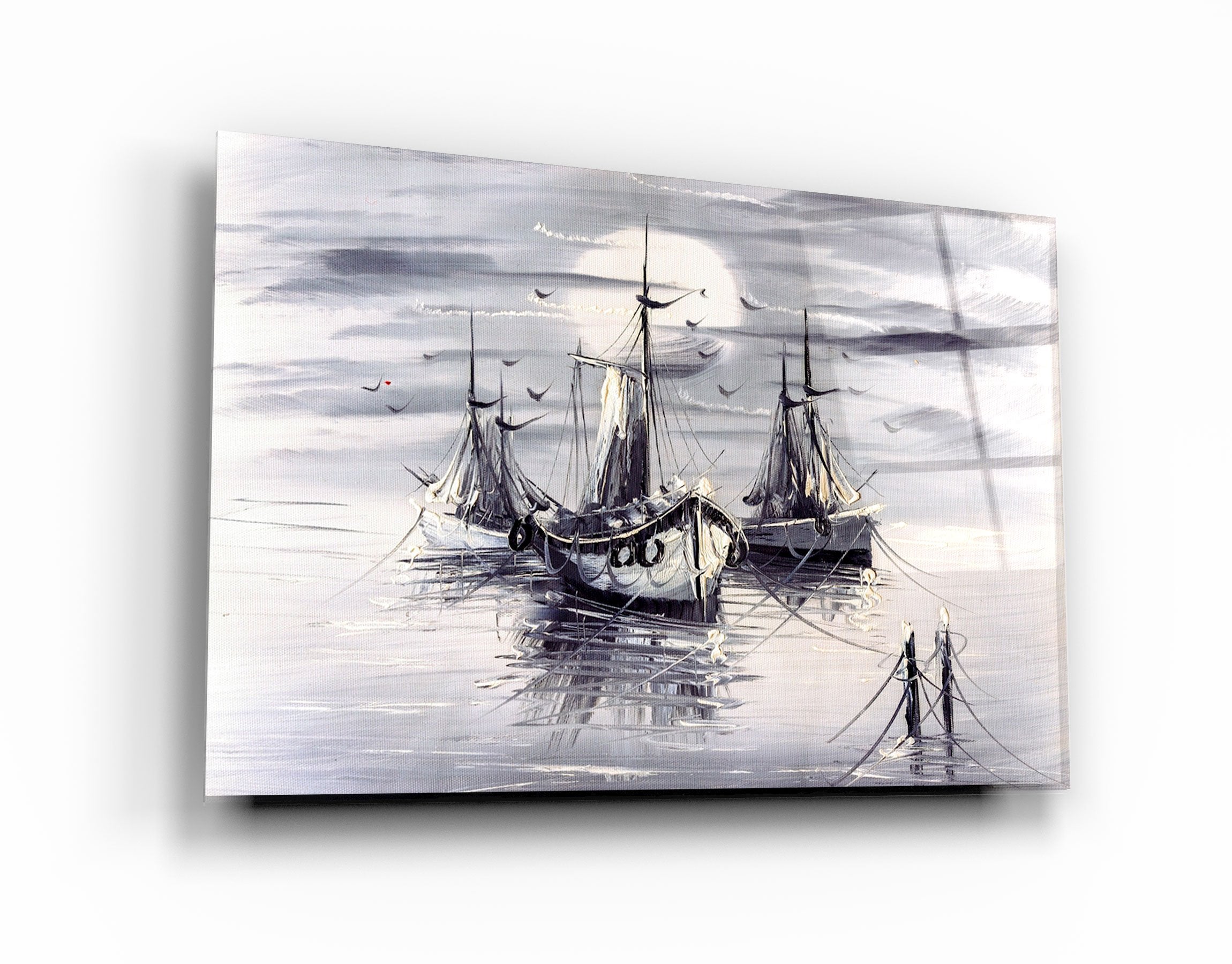 ・"White Boats"・Glass Wall Art