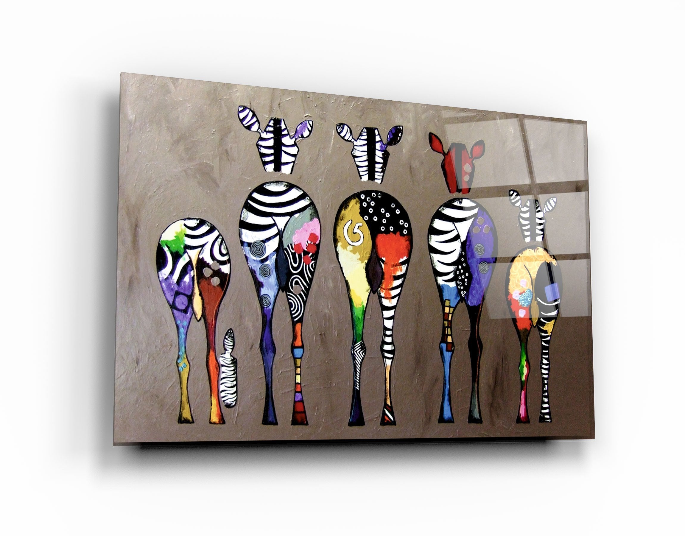 ・"Colorful Zebra Family"・Glass Wall Art