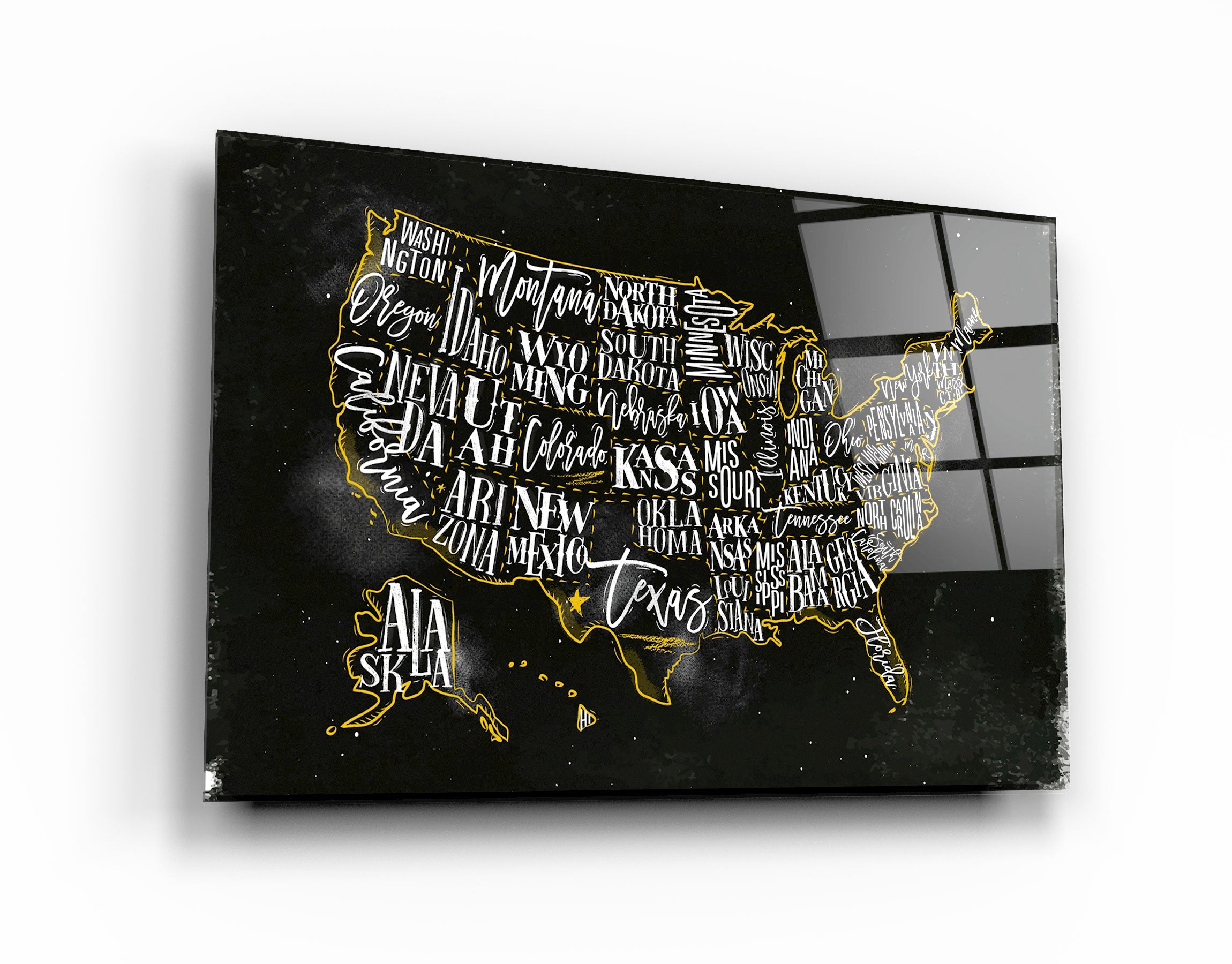 ・"The US States"・Glass Wall Art