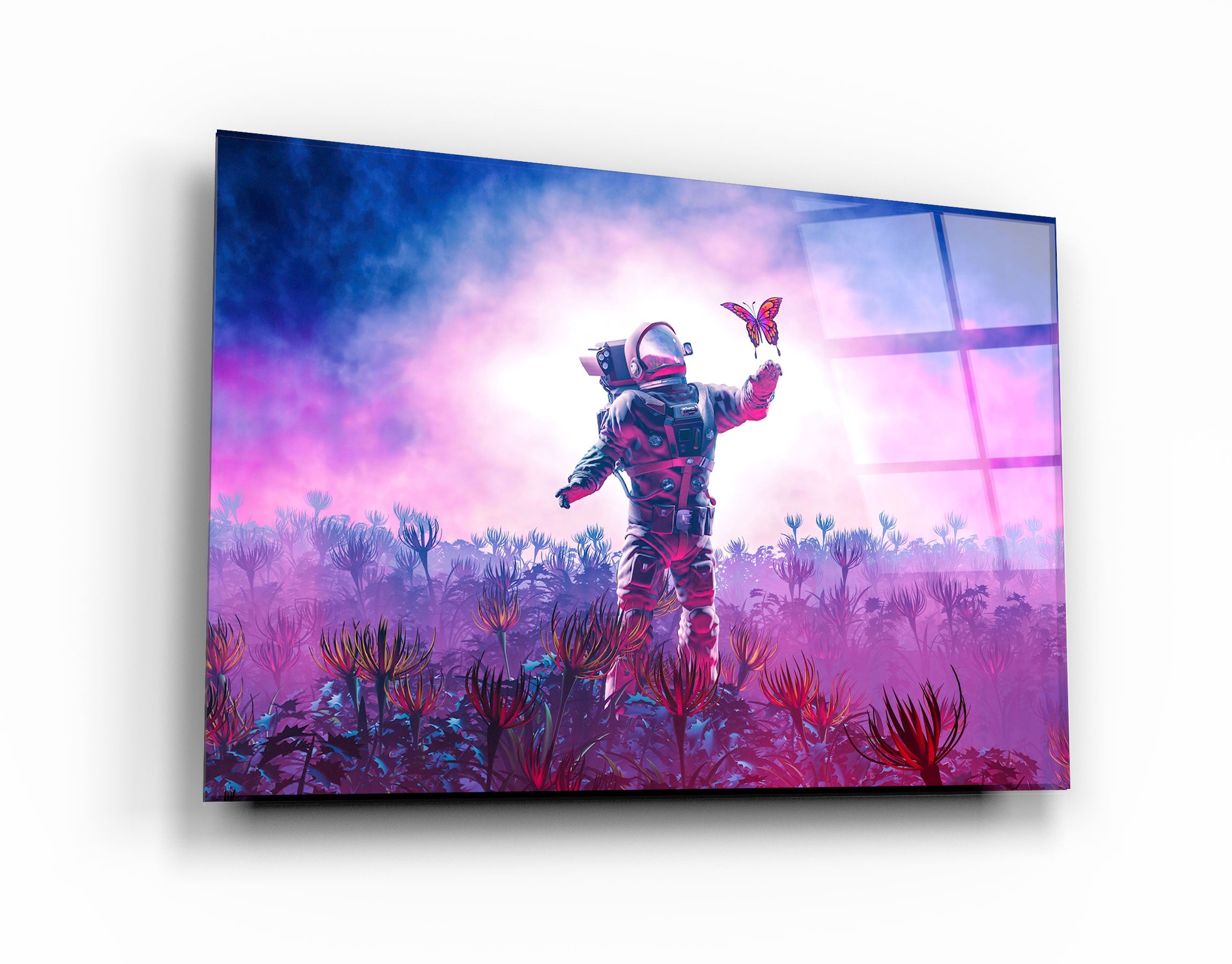 ・"Astronaut With Butterfly"・Glass Wall Art