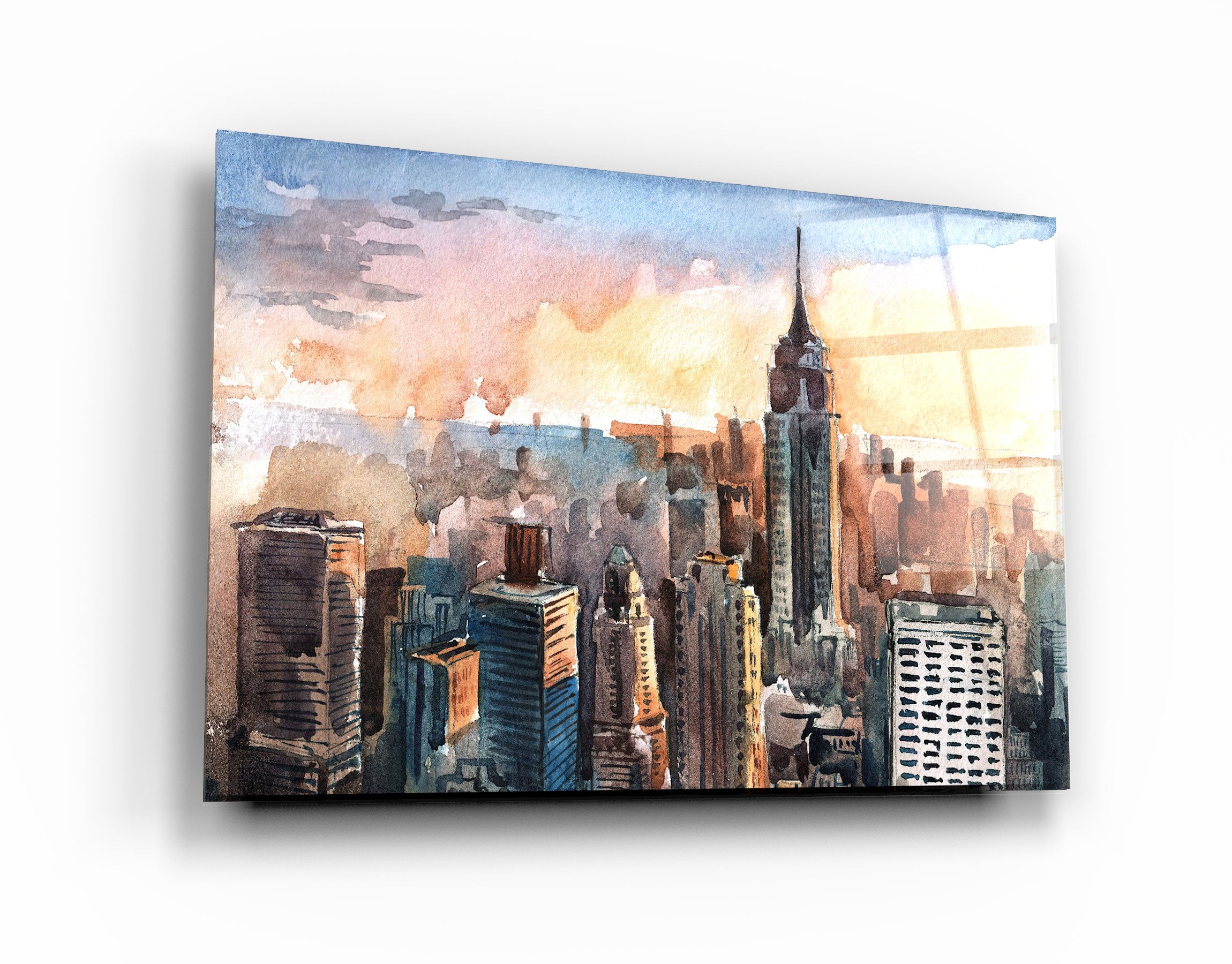 ・"New York Watercolor Painting"・Glass Wall Art