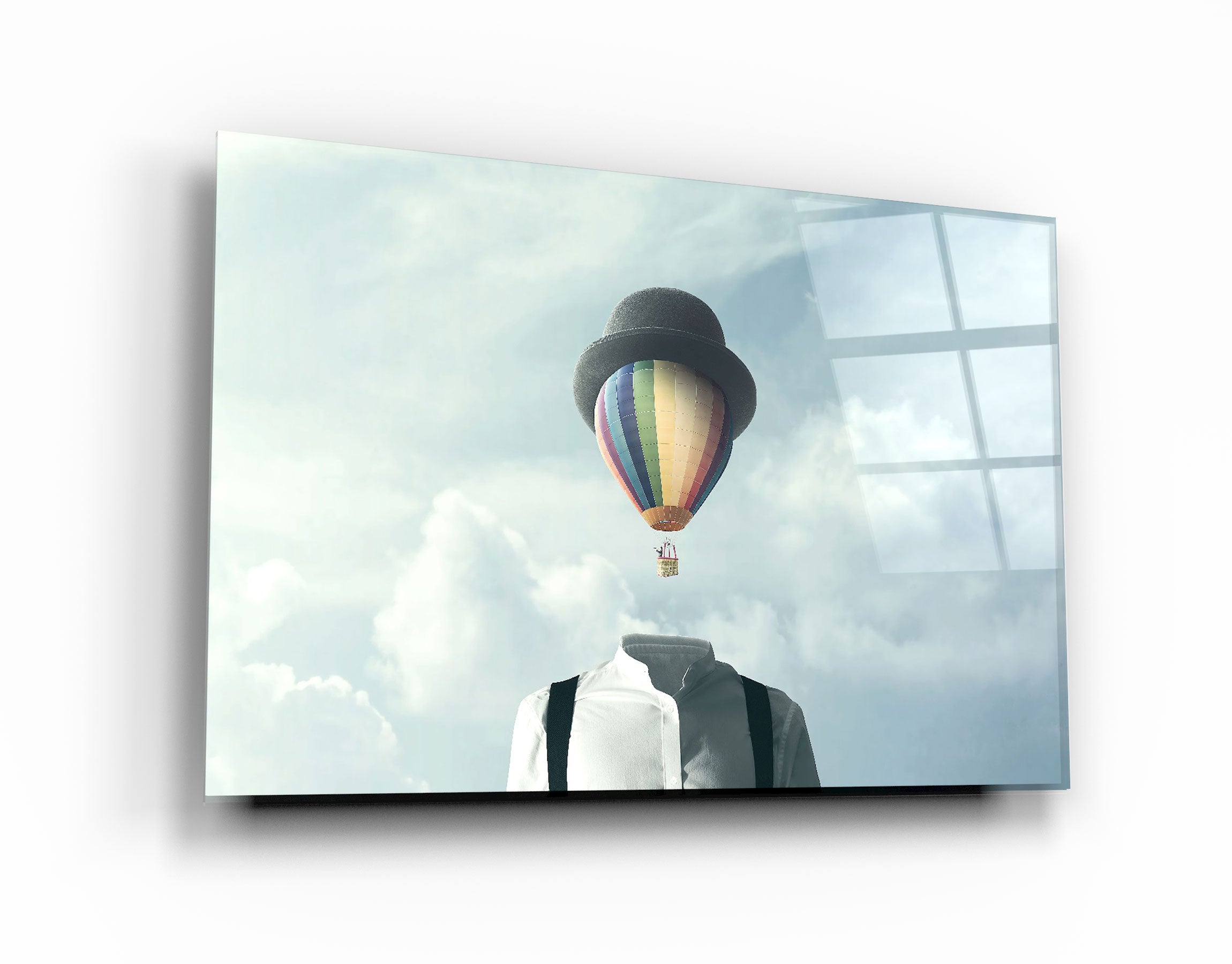 ・"Man With Hot Air Balloon Head"・Glass Wall Art