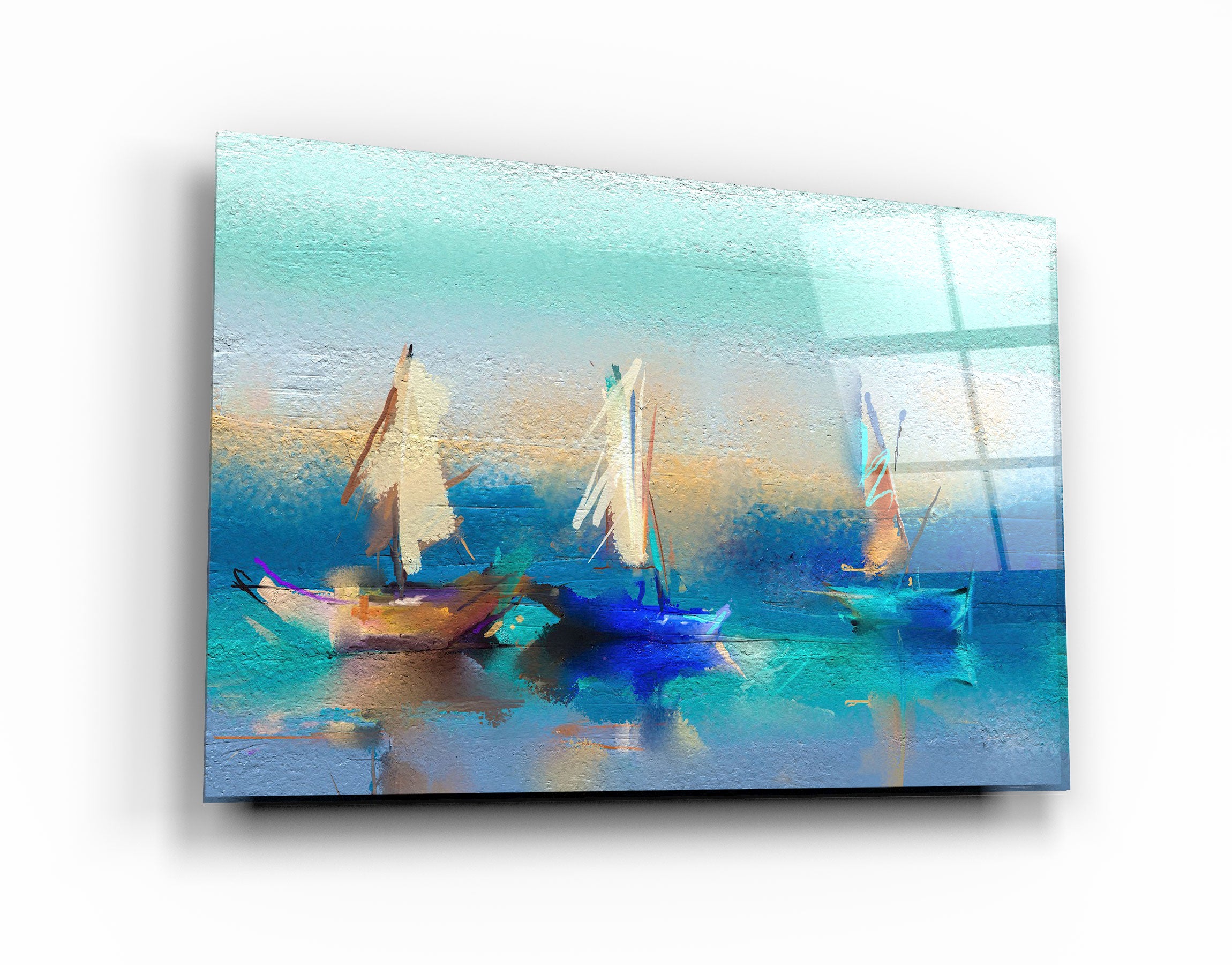 ・"Abstract Boats Art"・Glass Wall Art