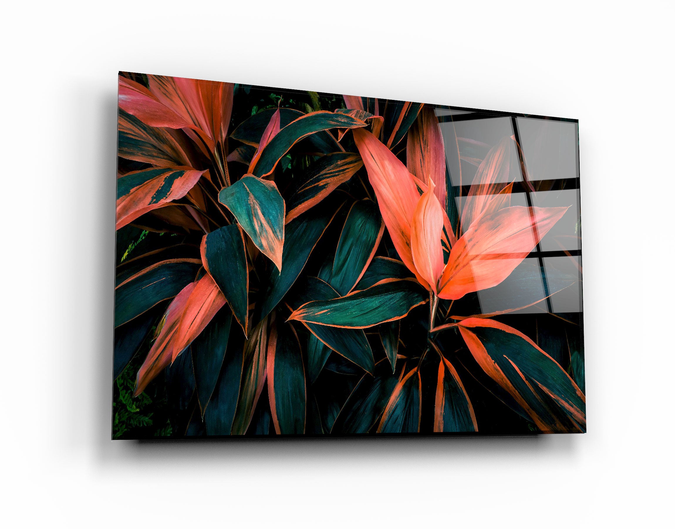 ・"Red And Green Leafs"・Glass Wall Art