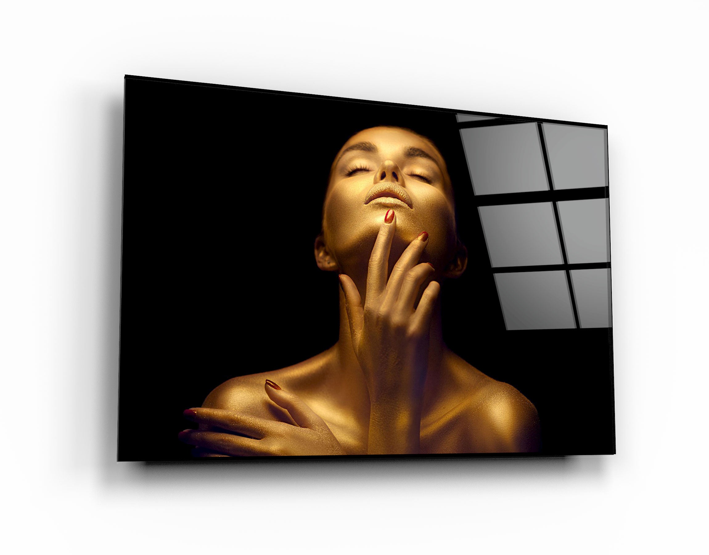 ・"Beauty Woman With Golden Skin"・Glass Wall Art