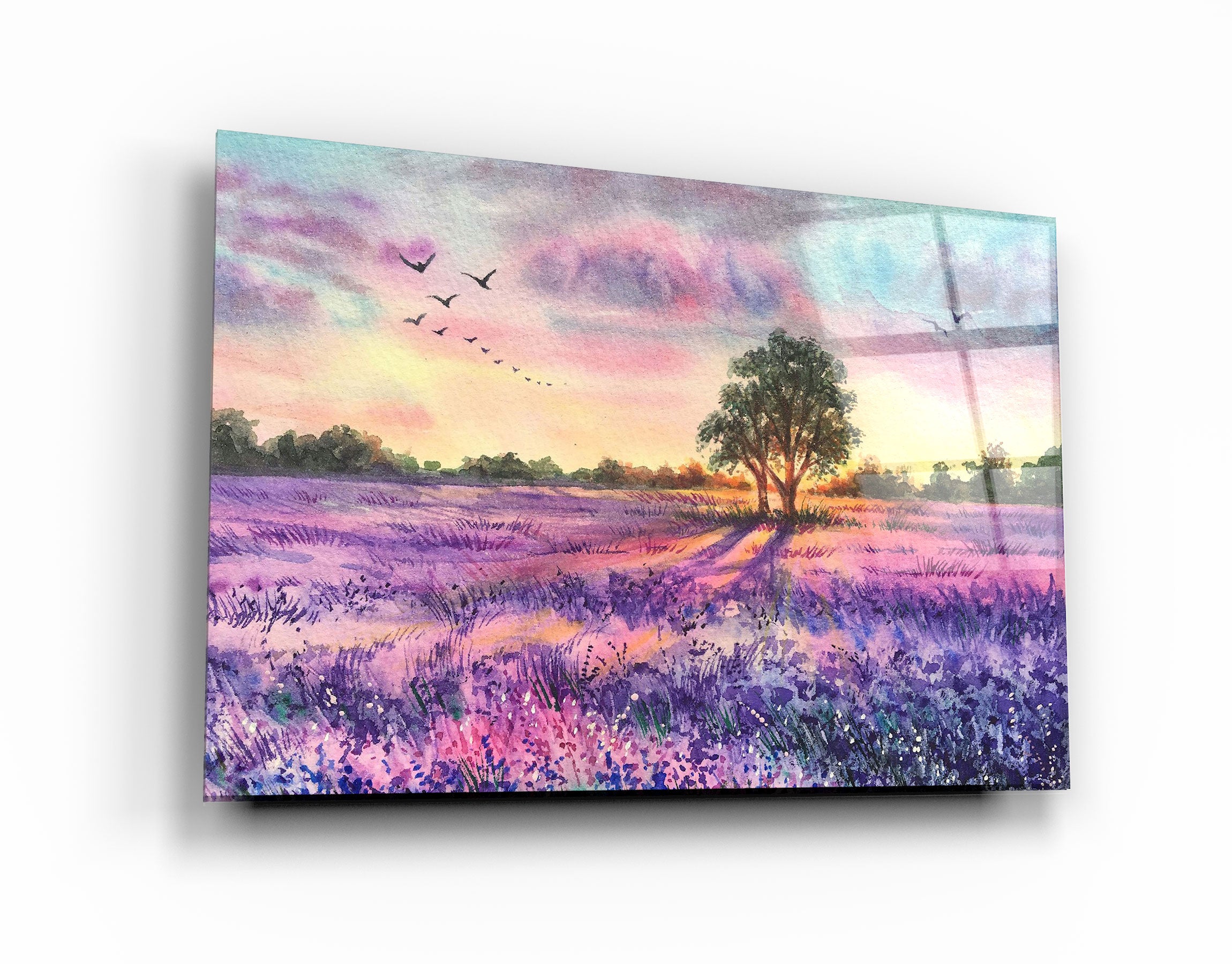 ・"Peinture de prairie au coucher du soleil"・Art mural en verre