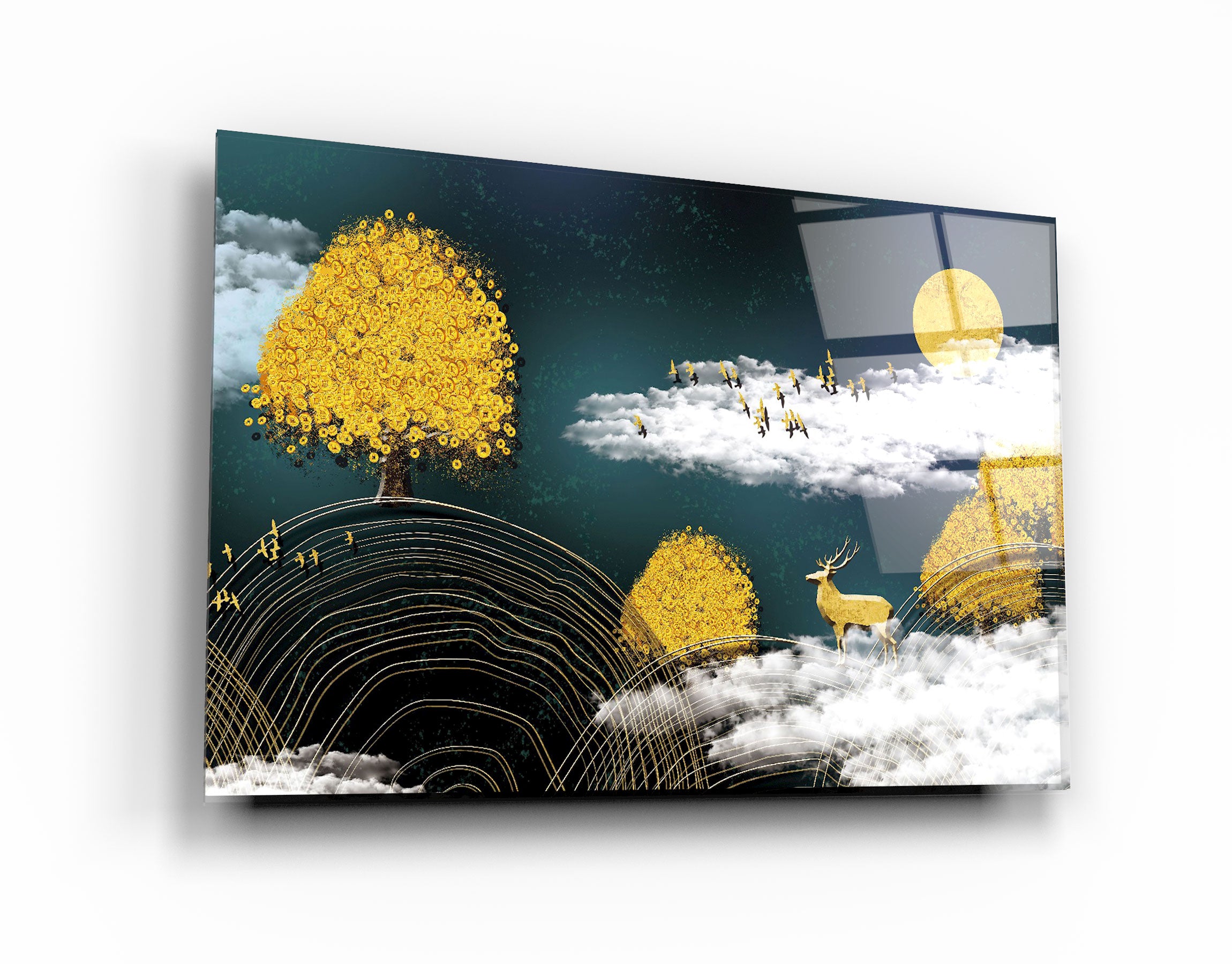 ・"Golden Trees"・Glass Wall Art