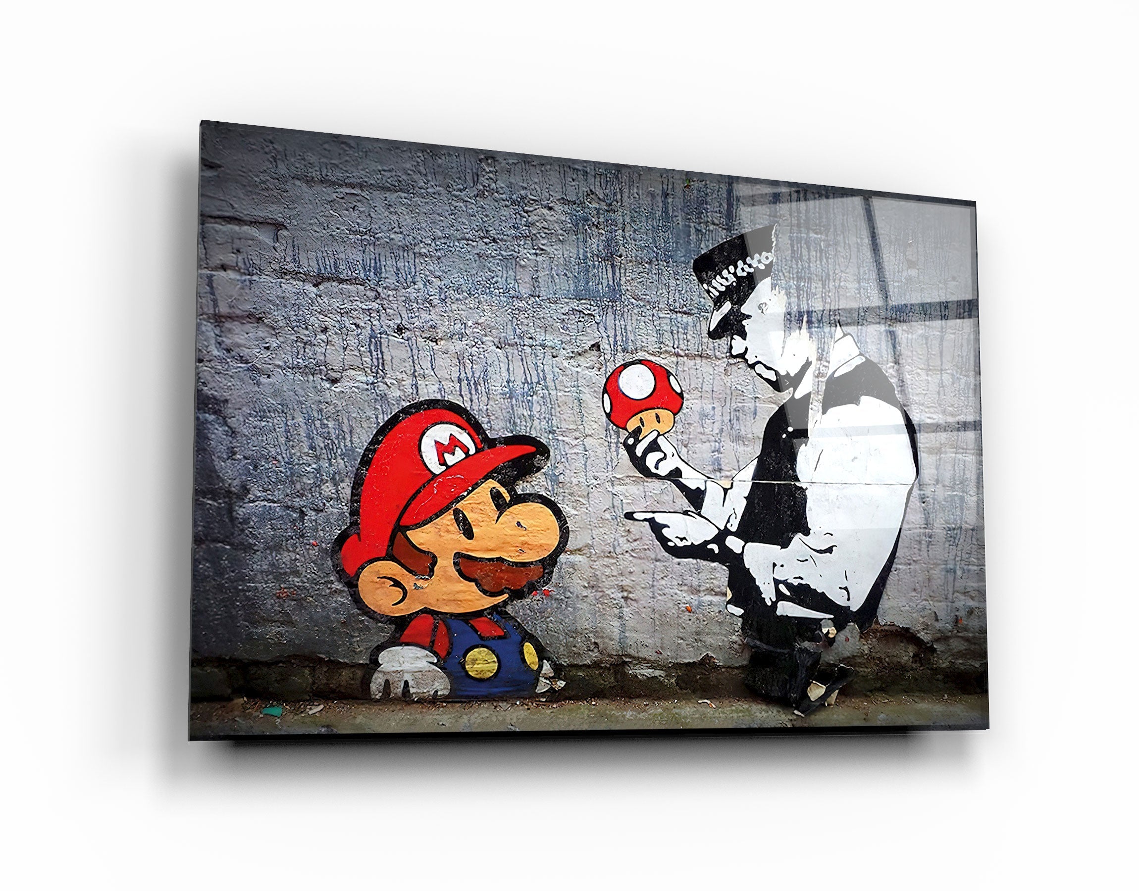 ・"Banksy - Mario with a Policeman"・Glass Wall Art