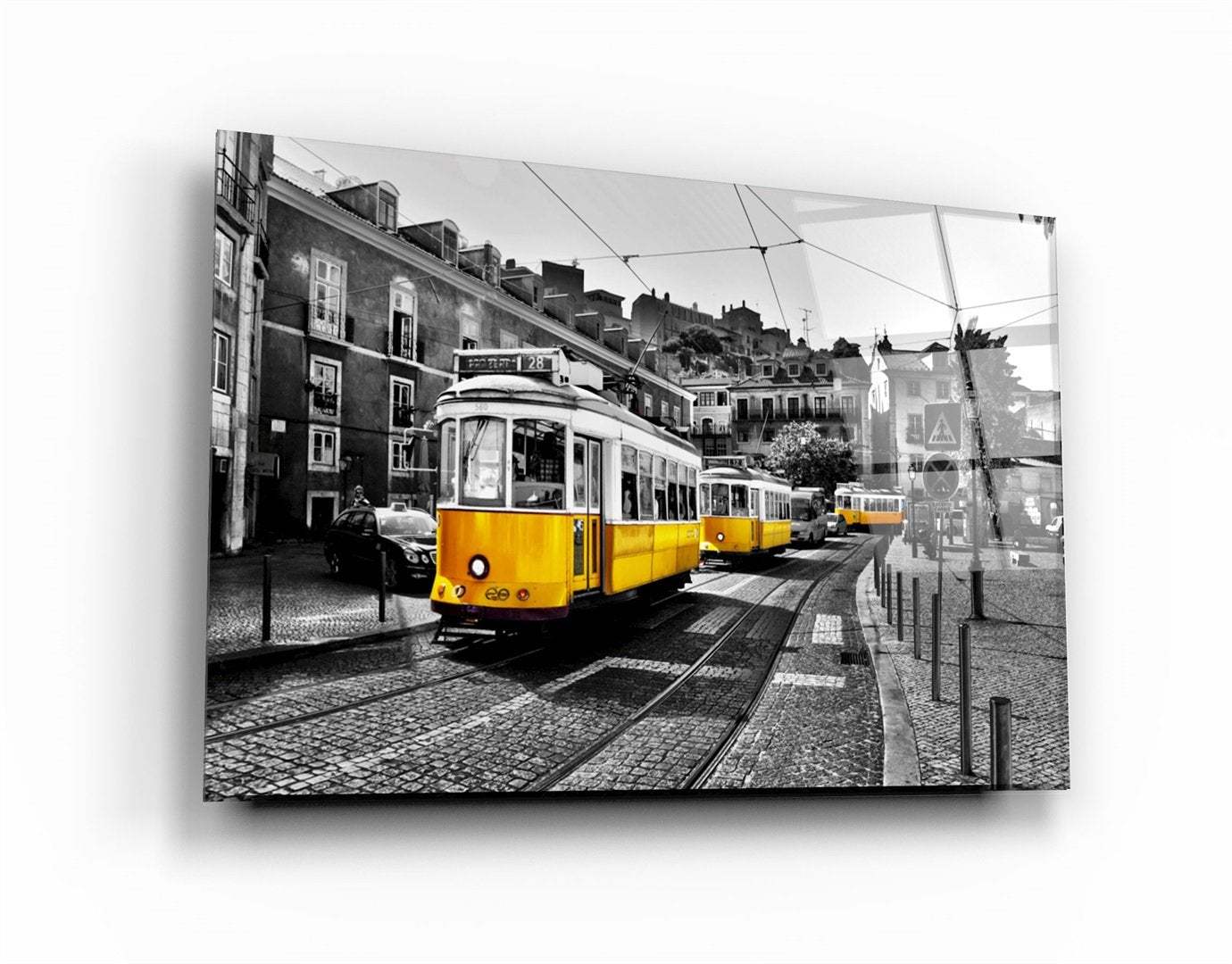 ・"Yellow Tram (Lisbon)"・Glass Wall Art