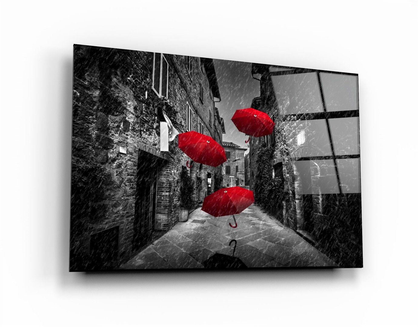 ・"Red Umbrellas"・Glass Wall Art