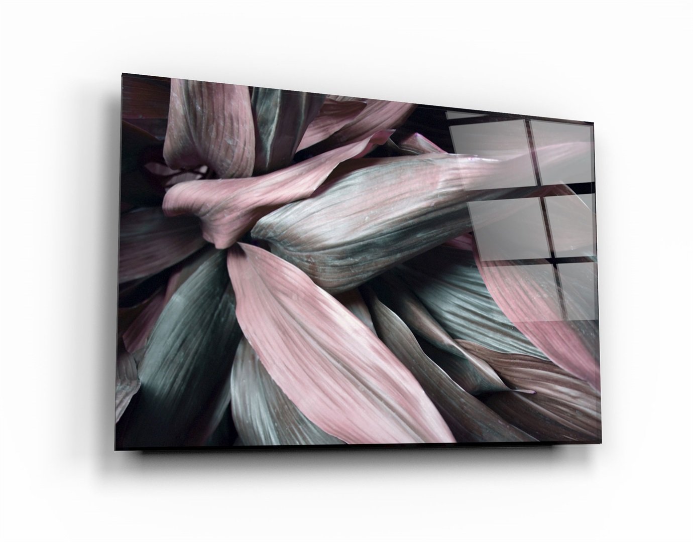 ・"Feuilles roses V2"・Art mural en verre