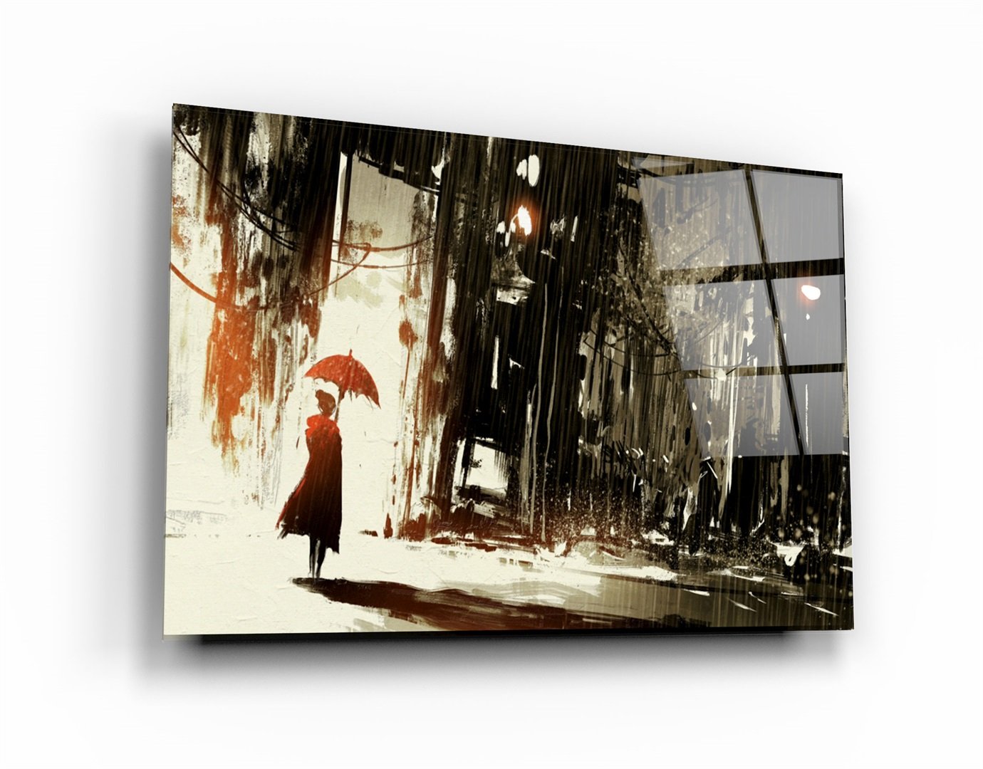 ・« Femme abstraite et parapluie rouge »・Art mural en verre