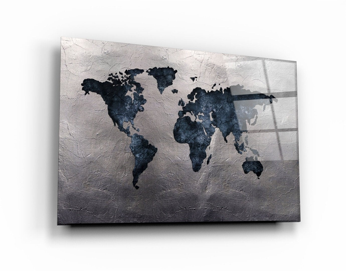 ・"World Map Blue-Silver2"・Glass Wall Art