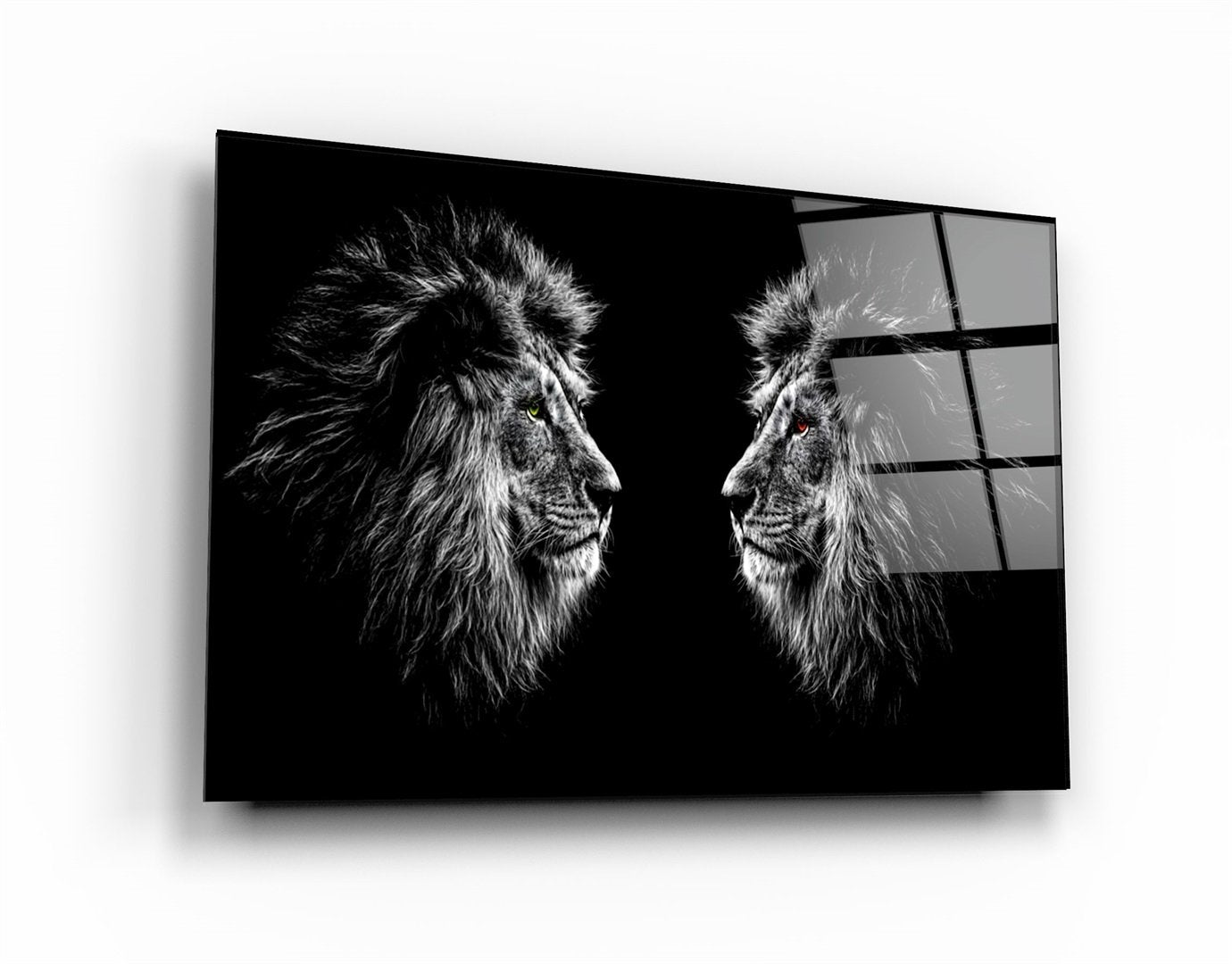 ・"Lions Confrontation BW "・Glass Wall Art