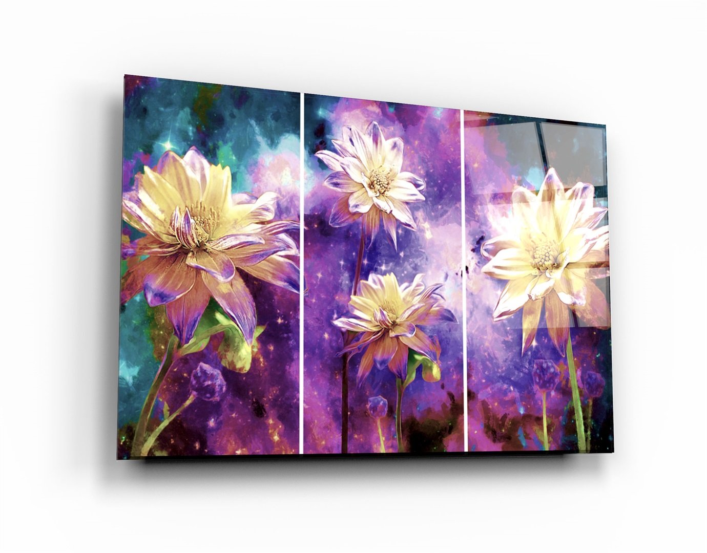 ・"Divided Flowers Purple"・Glass Wall Art