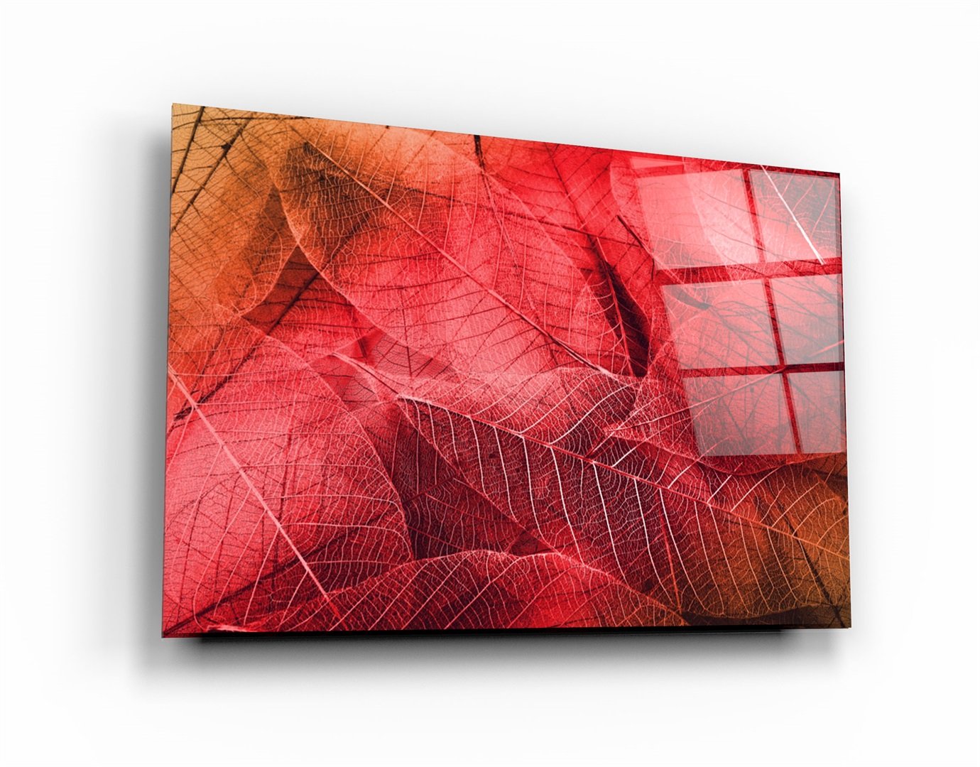 ・"Feuilles rouges"・Art mural en verre