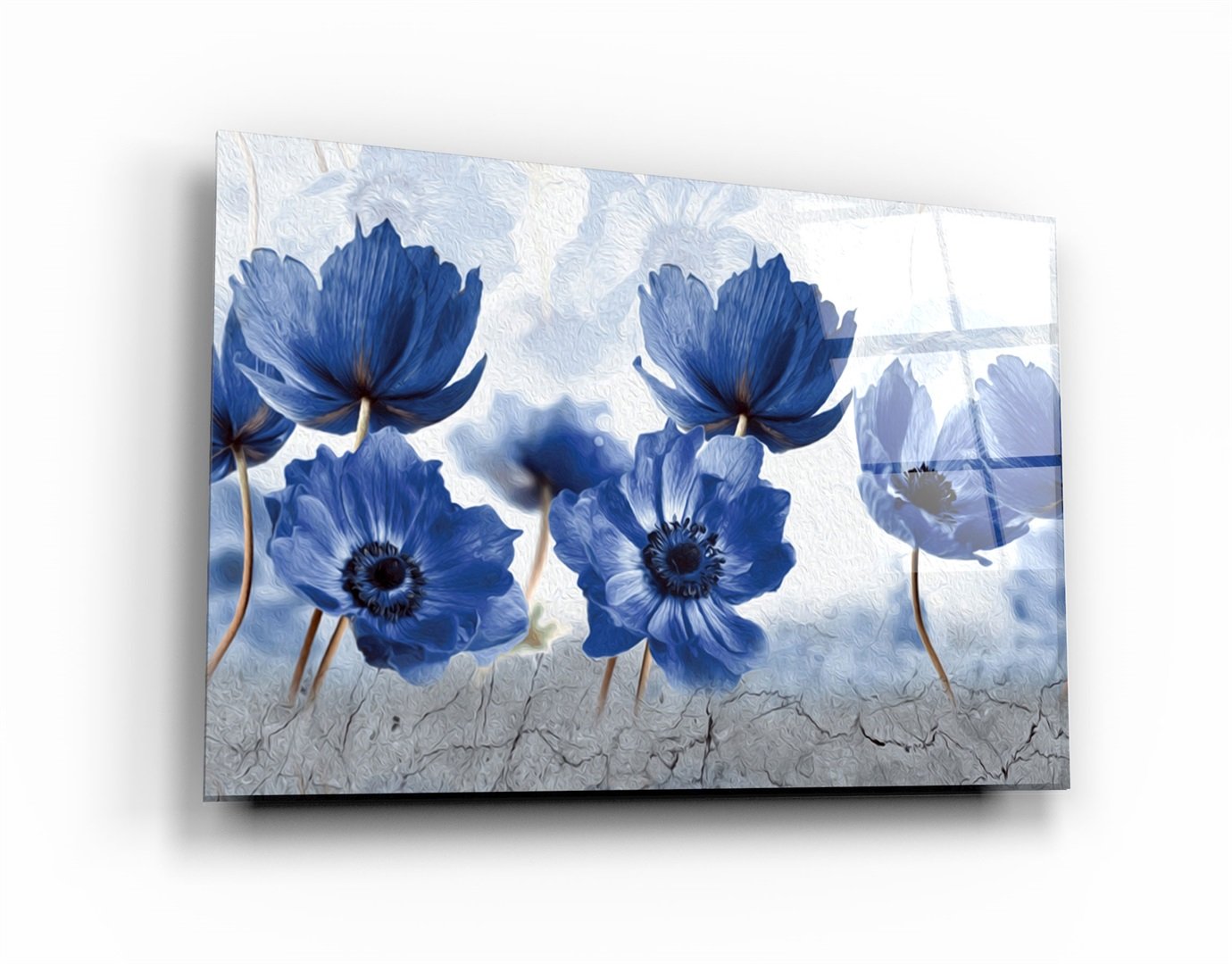 ・"Blue Flowers"・Glass Wall Art