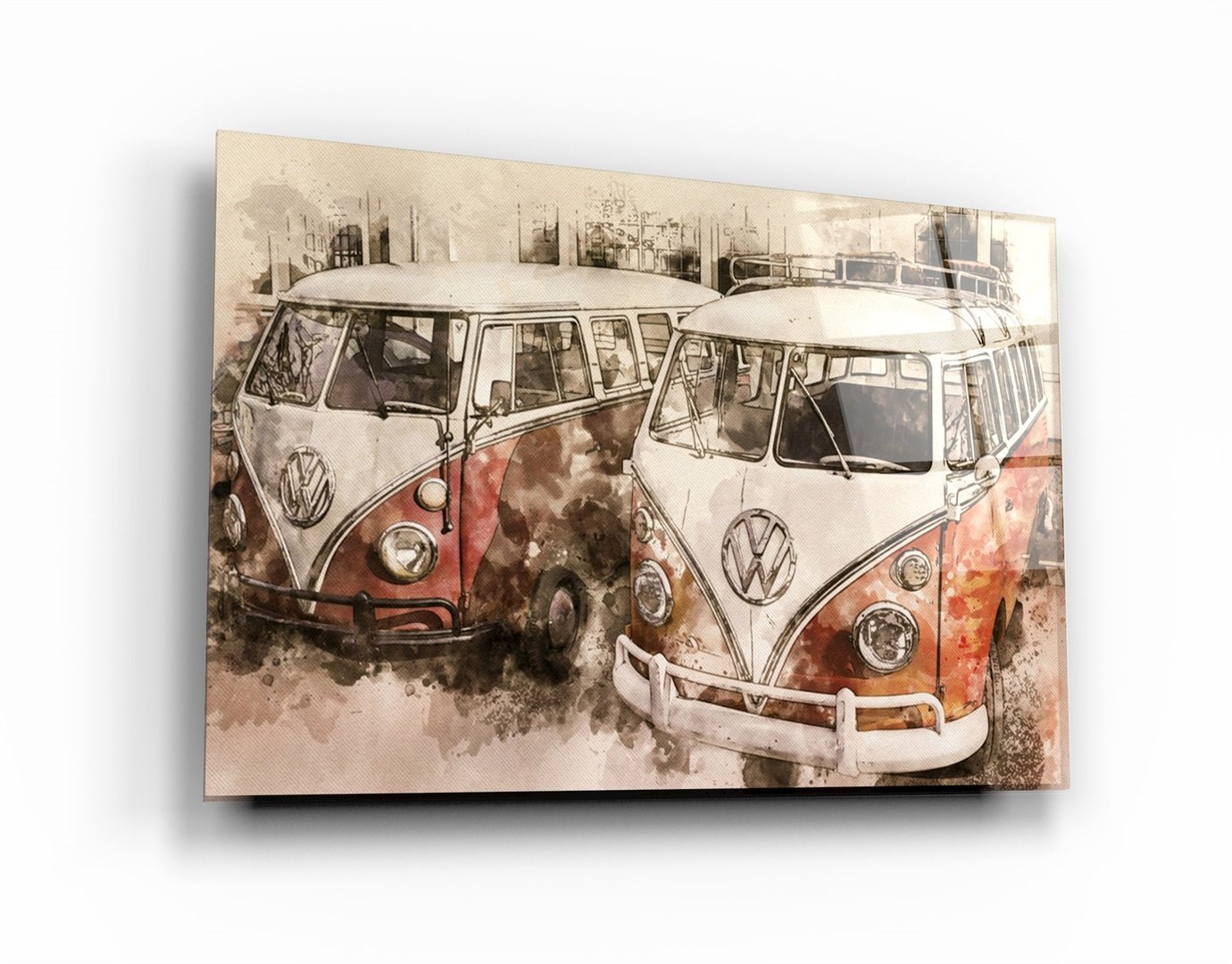 ・"Le minibus rouge classique"・Art mural en verre