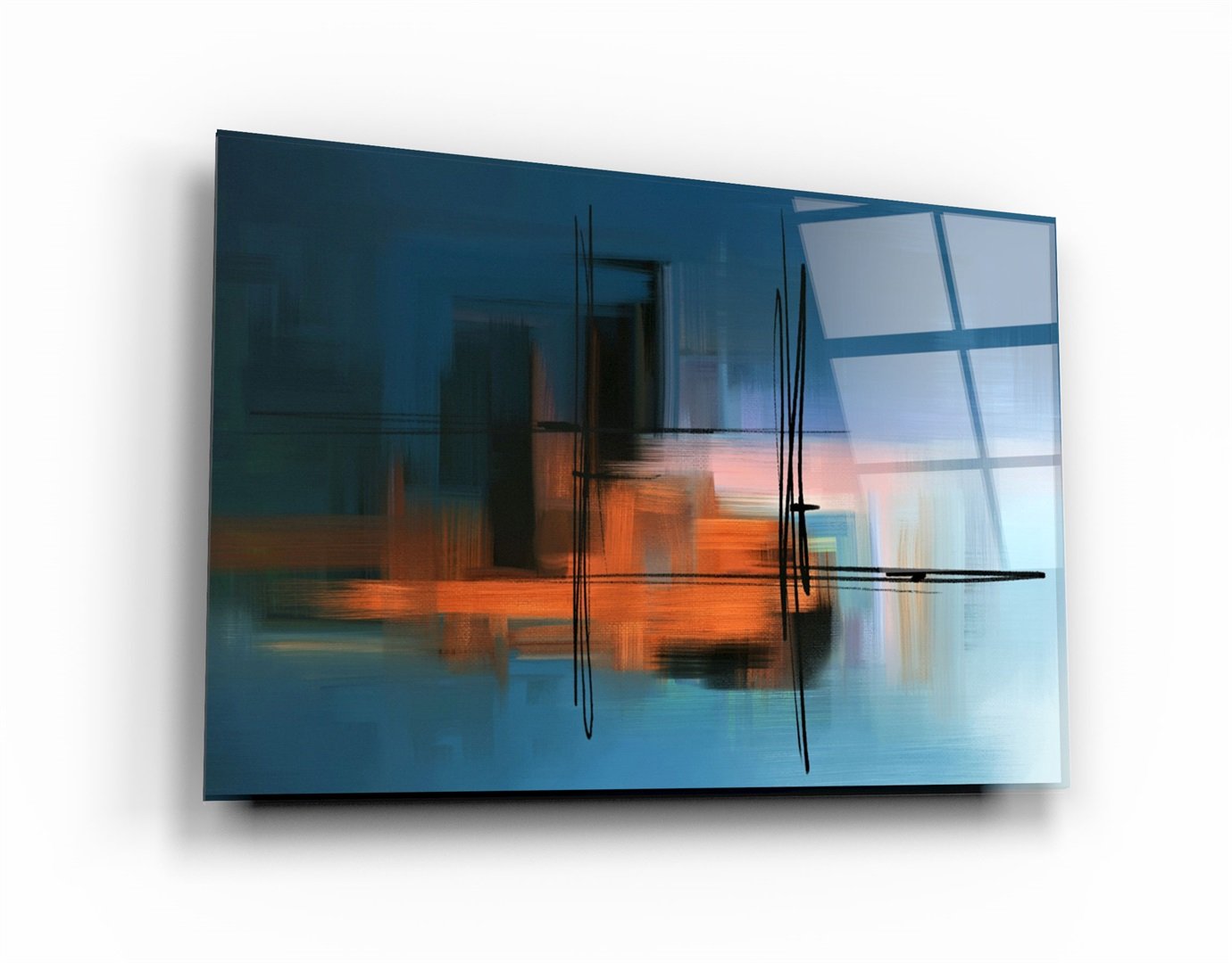 ・« Dessin au trait abstrait moderne V10 »・Art mural en verre