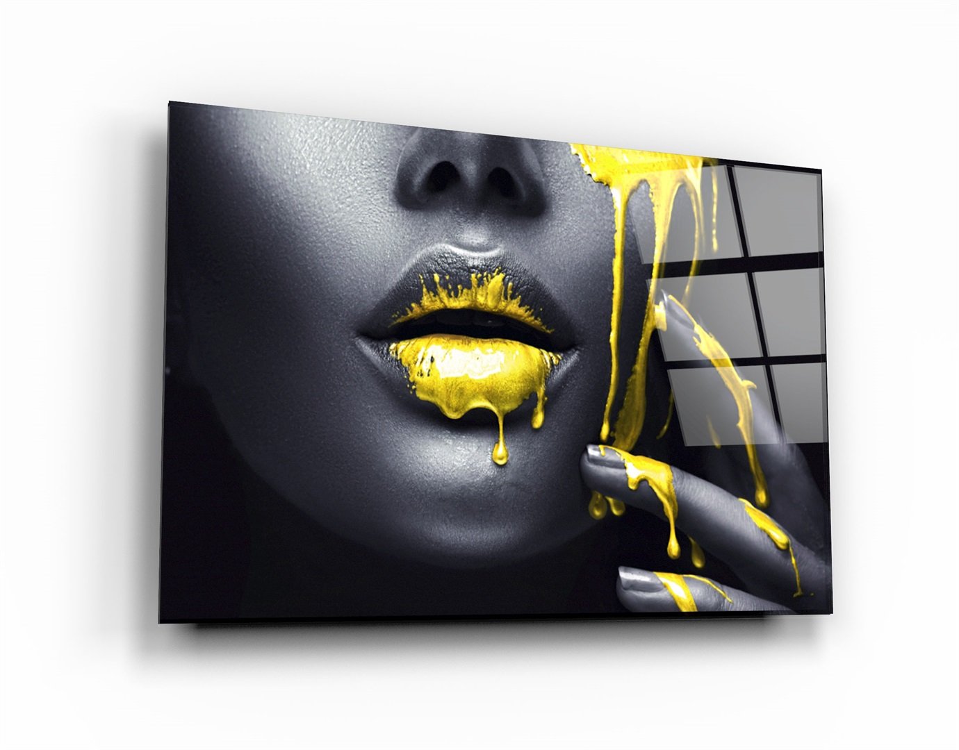 ・"Yellow Lips V2"・Glass Wall Art