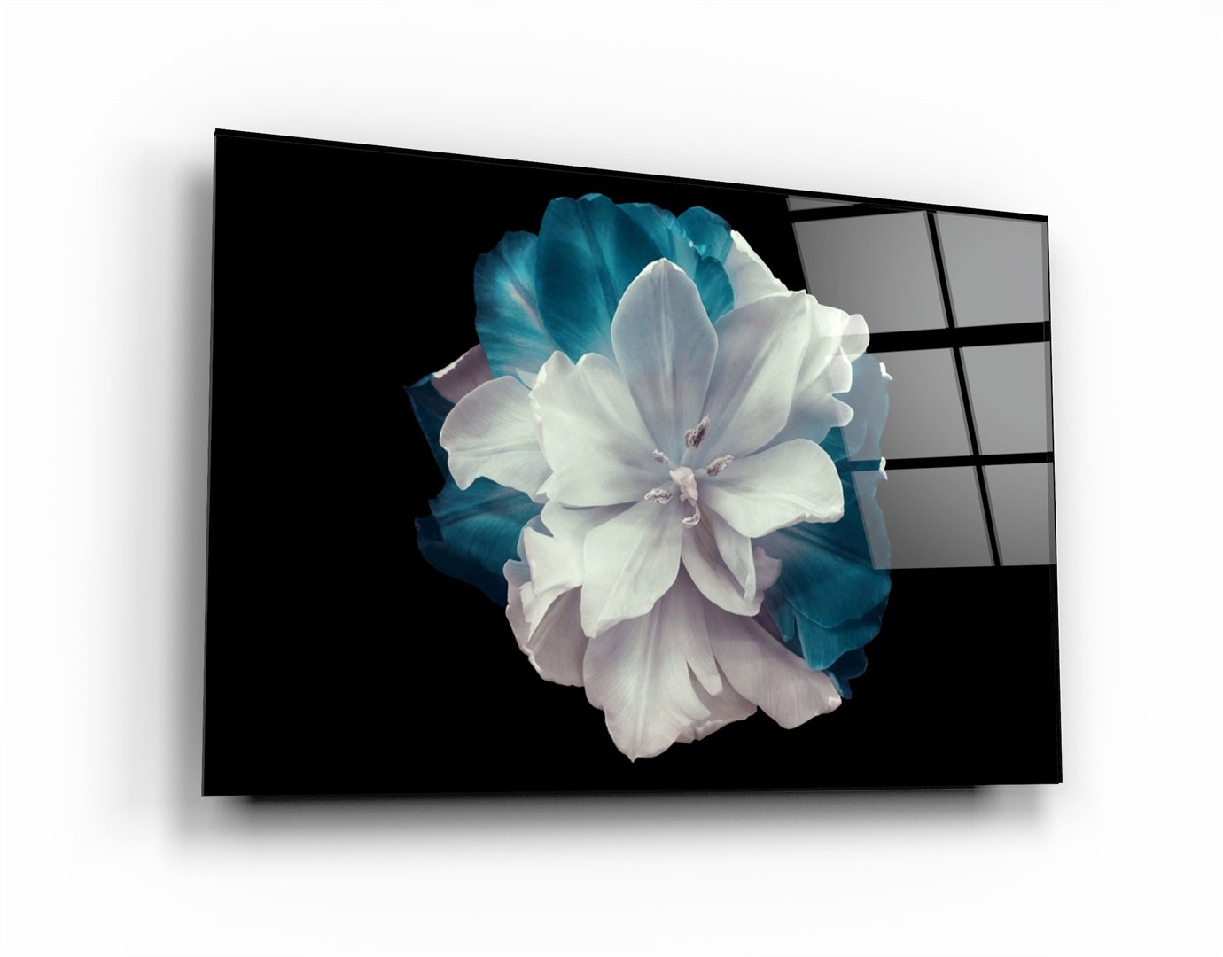 ・"Flower with Blue Leaves"・Glass Wall Art