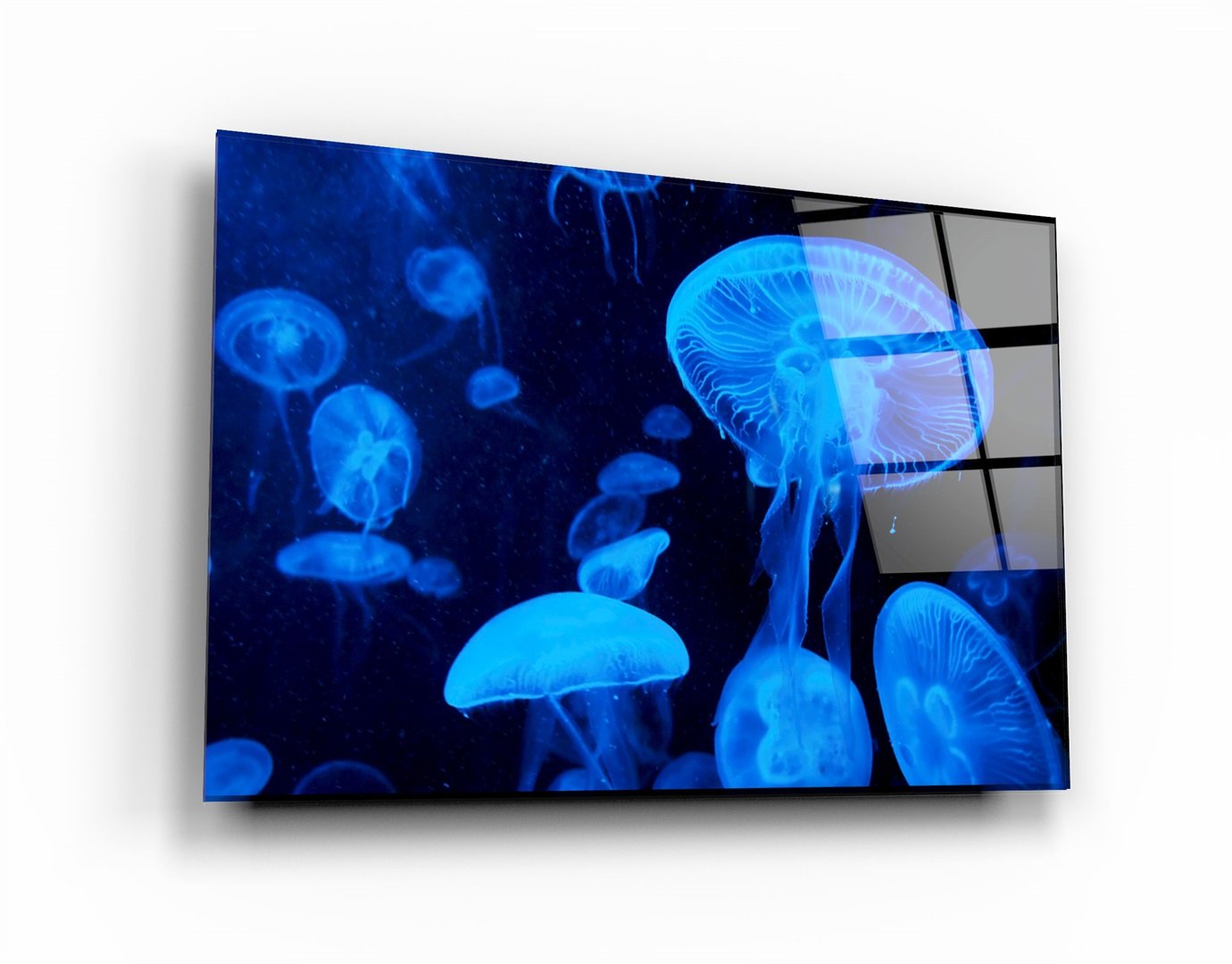 ・"Blue Jellyfish"・Glass Wall Art