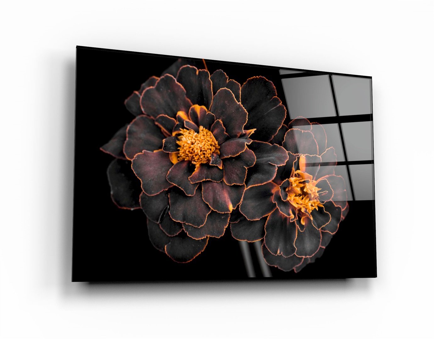 ・"Black and Yellow Flowers"・Glass Wall Art