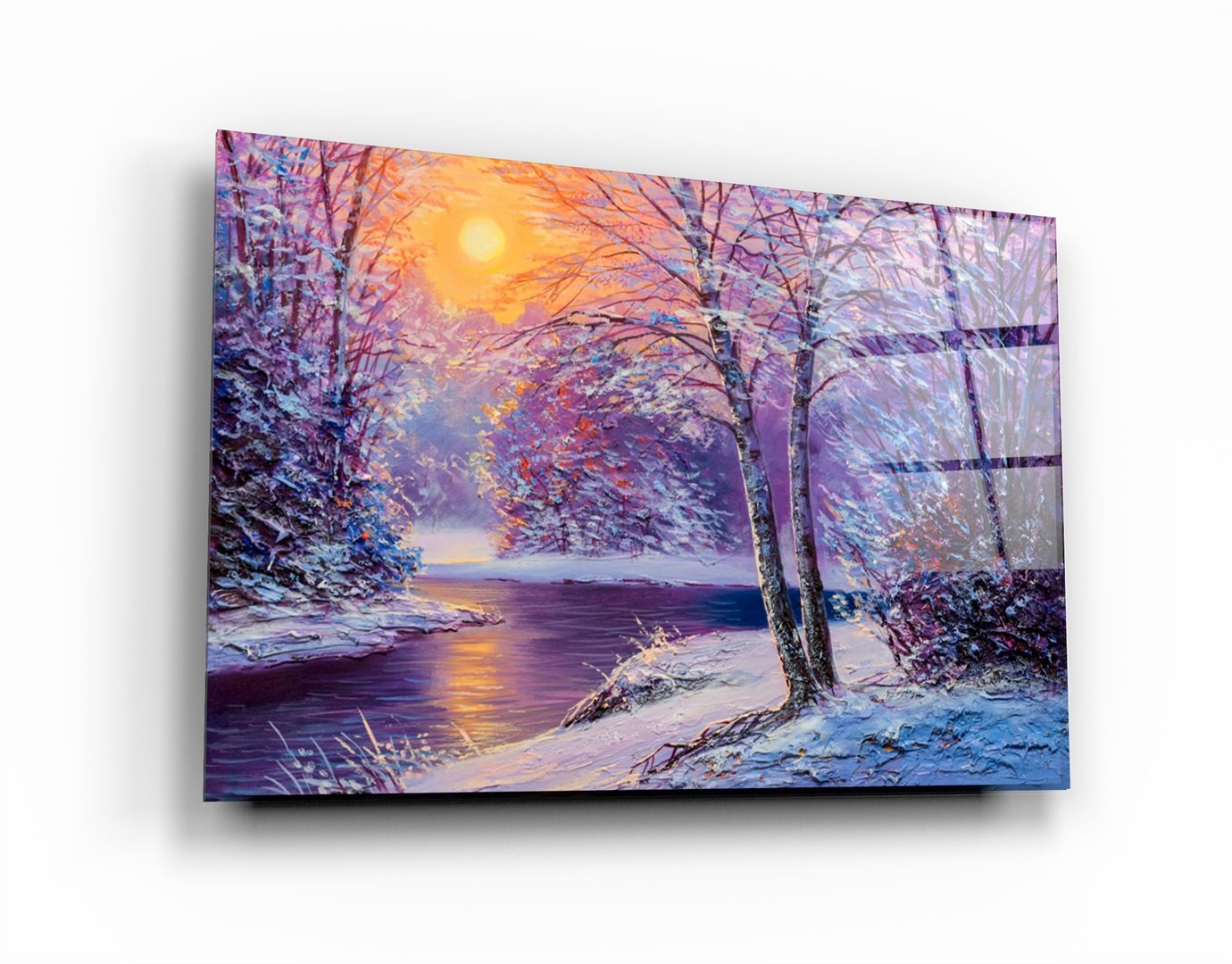 ・"Oil Painting Winter Sunset"・Glass Wall Art