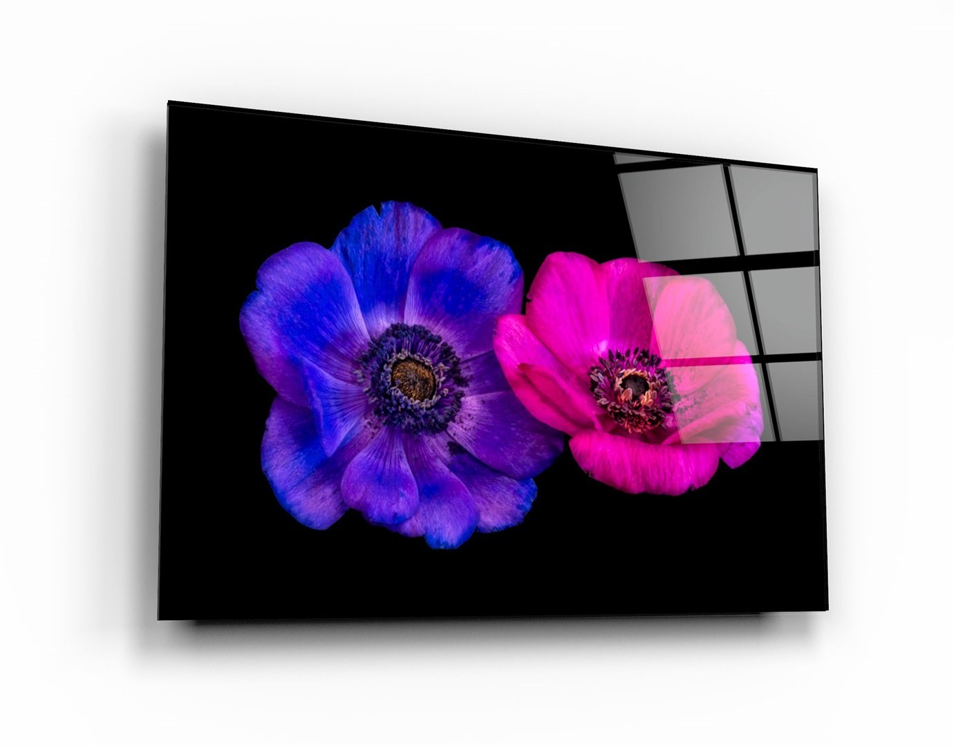 ・"Blue and Pink Flowers"・Glass Wall Art