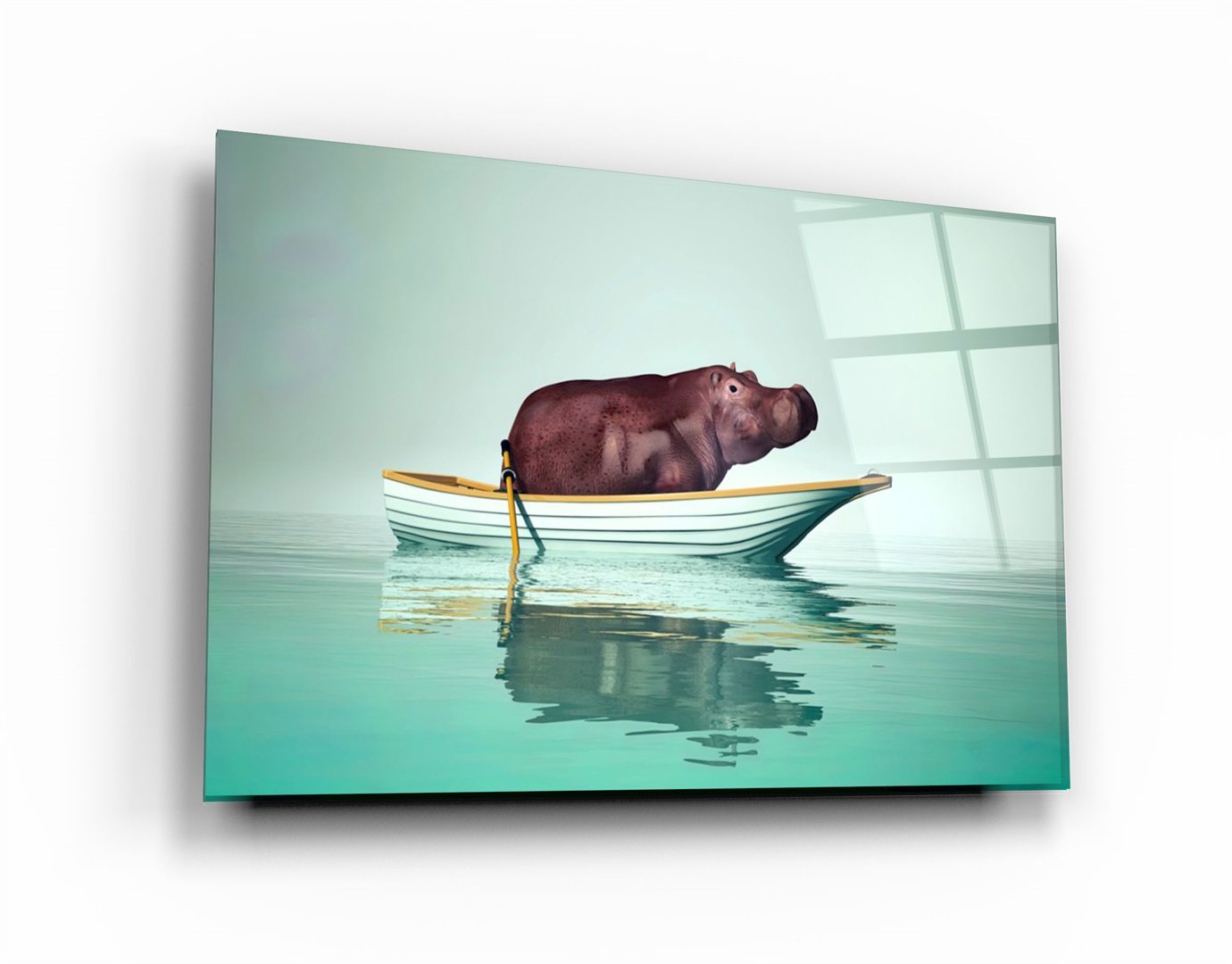 ・„Hippo on the Boat 1“・<tc>Glasbild</tc>
